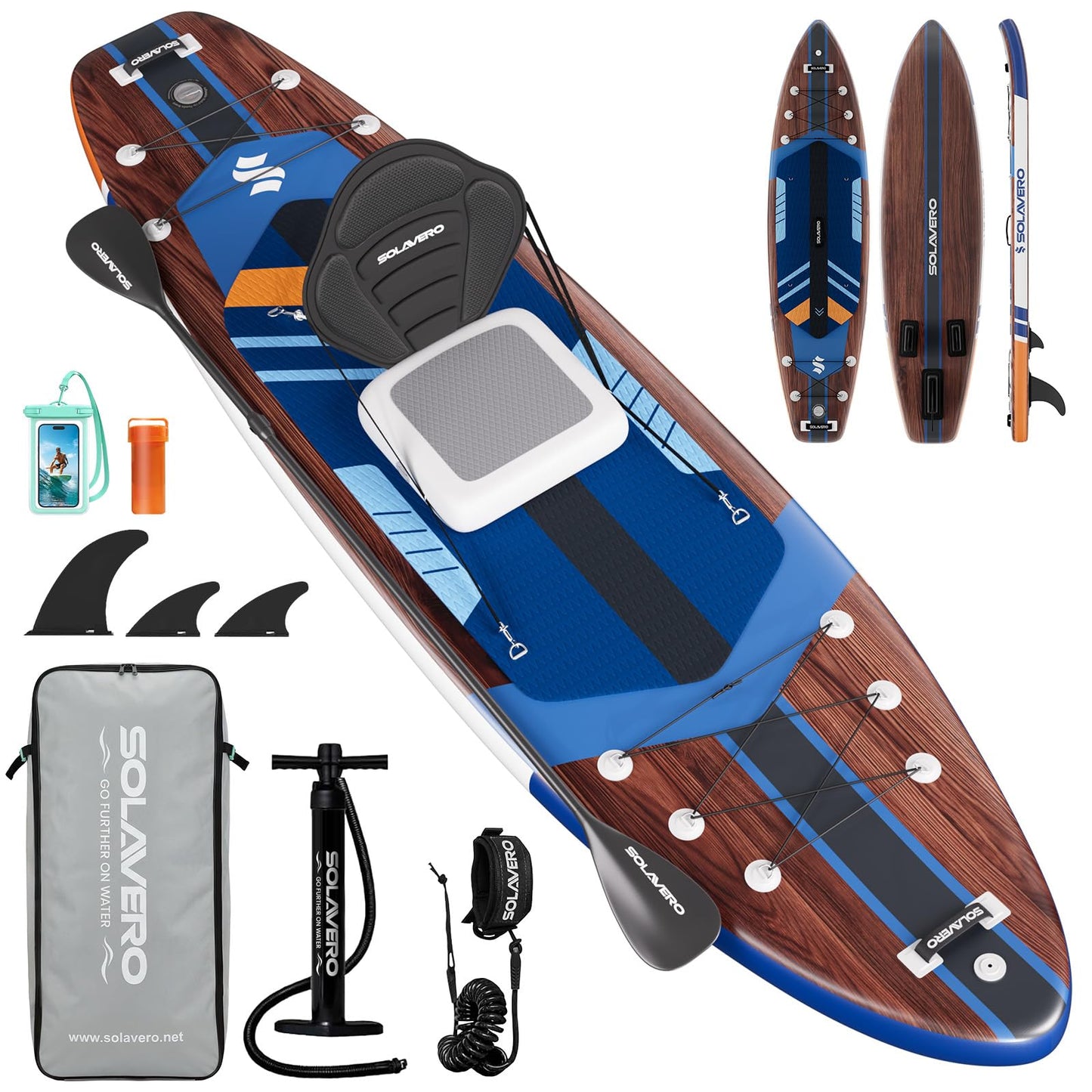 SOLAVERO Inflatable Stand Up Paddle Board with Premium SUP Accessories & Kayak Seat, Wide Stable Anti-Slip EVA Deck, 11'6" Inflatable Paddleboard for Adults & Youth of All Skill Levels (Cobalt Sail)