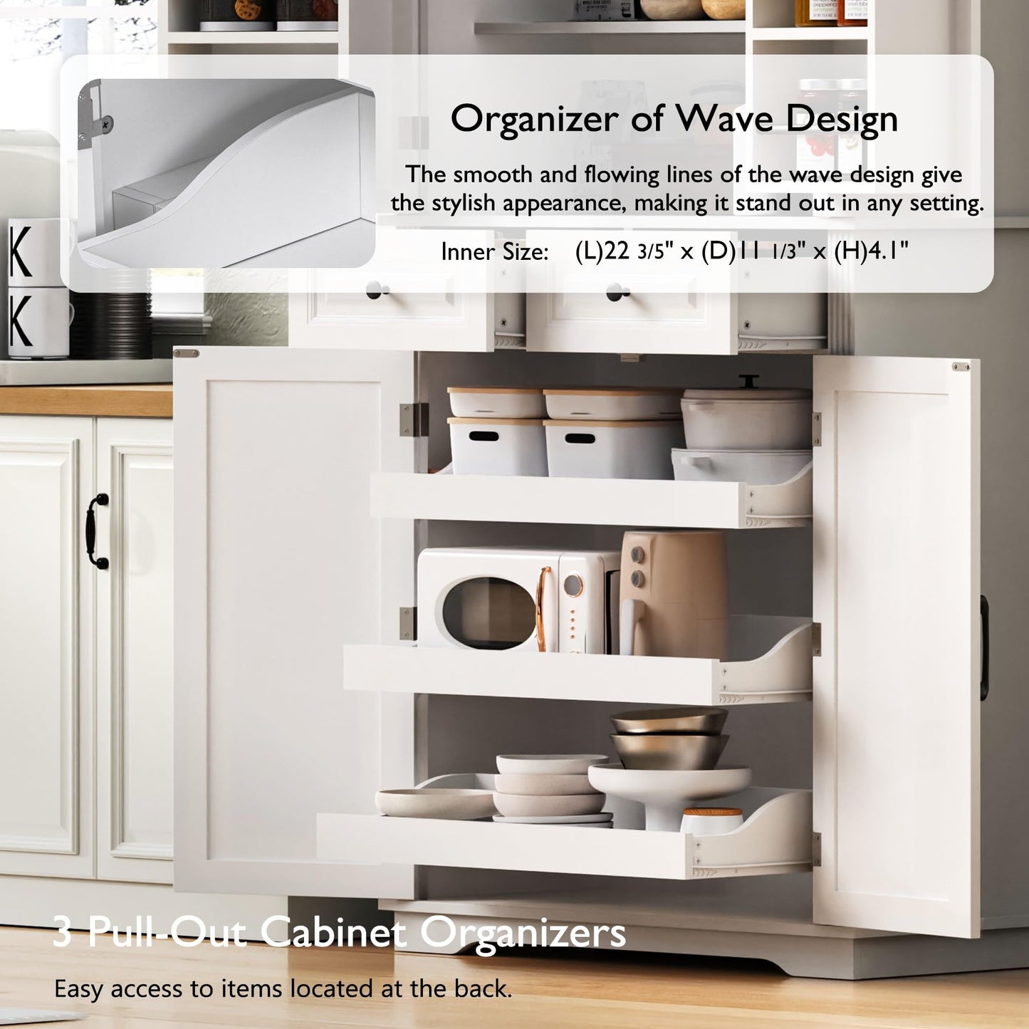 Merax 71" Tall Kitchen Pantry, Farmhouse Storage Cabinet with 6 Door Shelves, 2 Drawers and 3 Adjustable Shelves, Freestanding Rustic Wood Cupboard for Kitchen, Dining Room, White