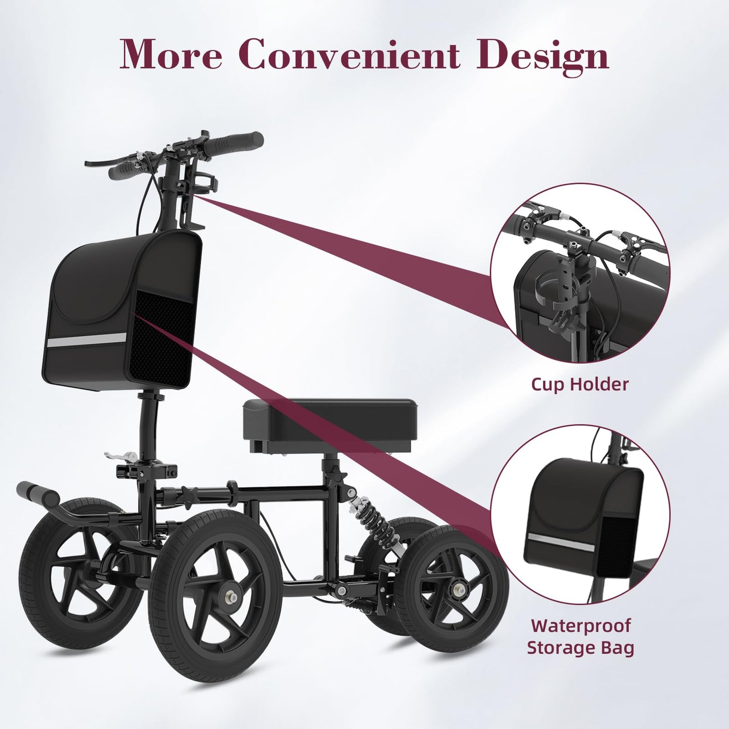 Fvzzin All Terrain Knee Scooter for Adults, Foldable Rolling Knee Scooter with DIY Stickers & Shock Absorber, Steerable Knee Walker for Broken Foot, Ankle Injuries & Surgery, Better Crutch Alternative