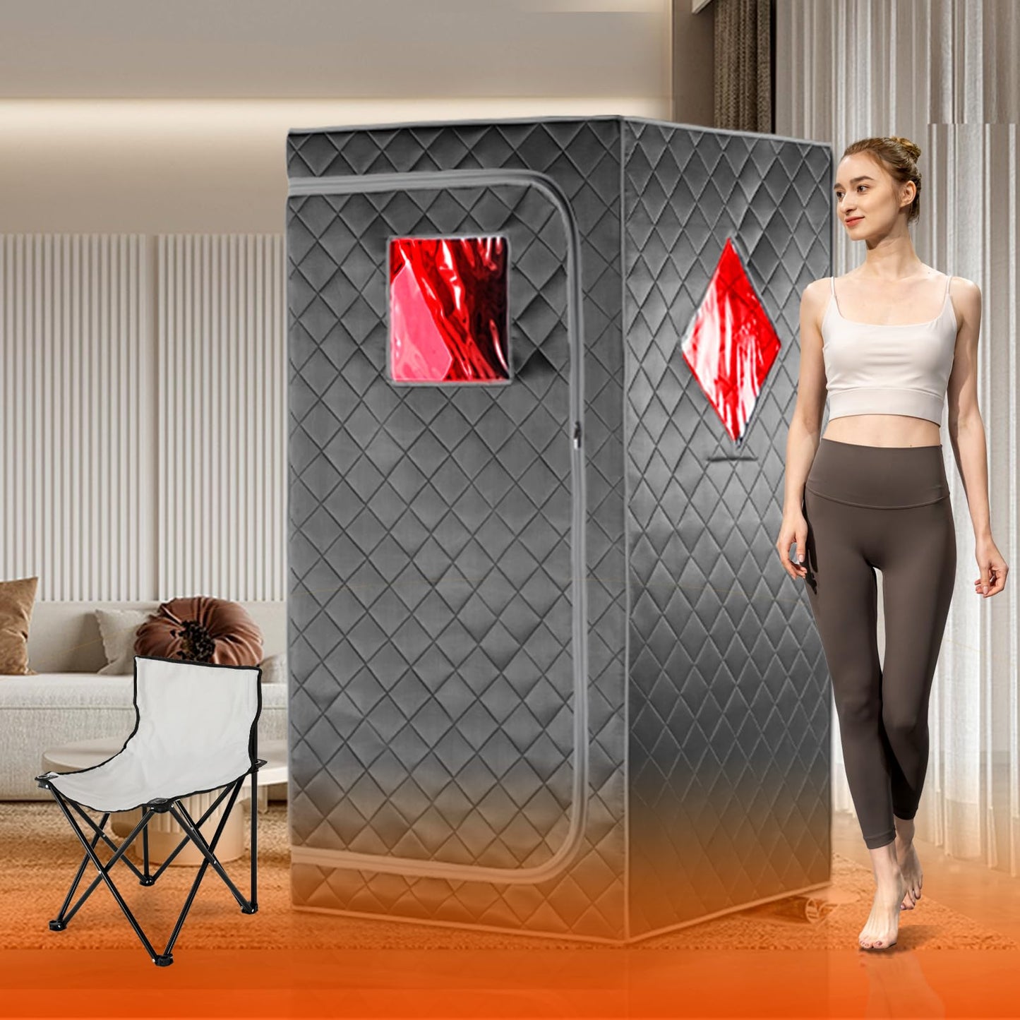 iDOTODO Full Size Portable Personal Infrared Sauna for Home, Personal Home Spa Tent with Remote Control, Heating Foot Pad, Foldable Reinforced Chair （Grey, L33.8 x W 33.8" x H 66.5"