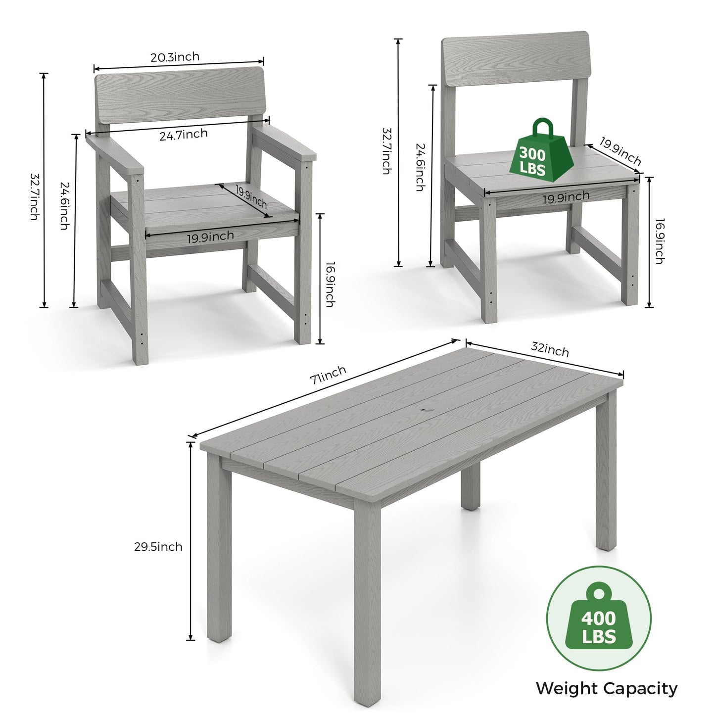 Jocoevol 9 Piece Patio Dining Sets for 8 HIPS Outdoor Dining Table Set with Umbrella Hole Table and 8 Chairs Furniture for Backyard Poolside Garden, Grey