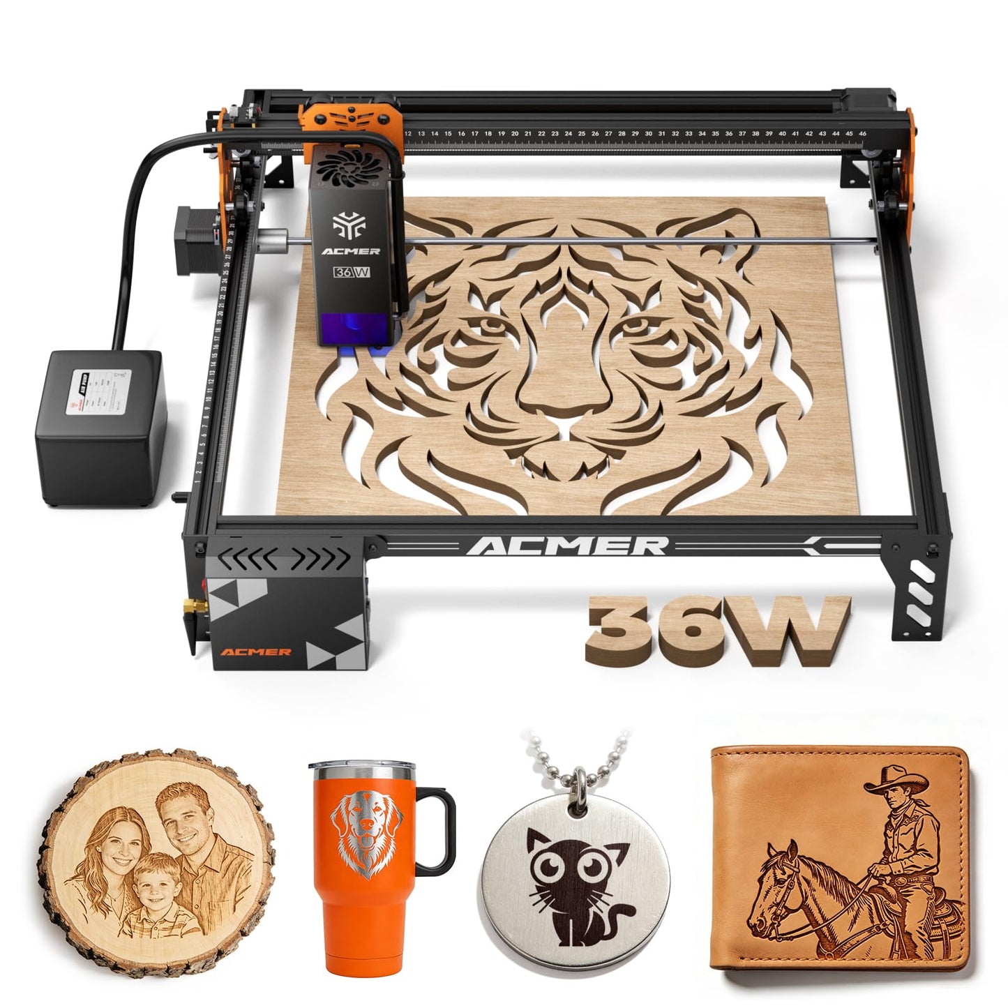 ACMER P1 S PRO 36W Laser Engraver and Cutter, 36000mW Diode Laser Engraving Machine, 25L Air Assist, 0.01mm Precision, 380×350mm Work Area, High Power Laser Cutter for Wood & Acrylic