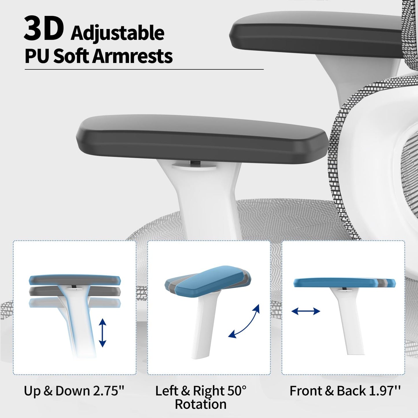 PatioMage Ergonomic Office Chair, Big and Tall Desk Chair with Adjustable Lumbar Support & Seat Depth, High Back Computer Chair, Swivel Mesh Chairs with Wheels for Home Office, White