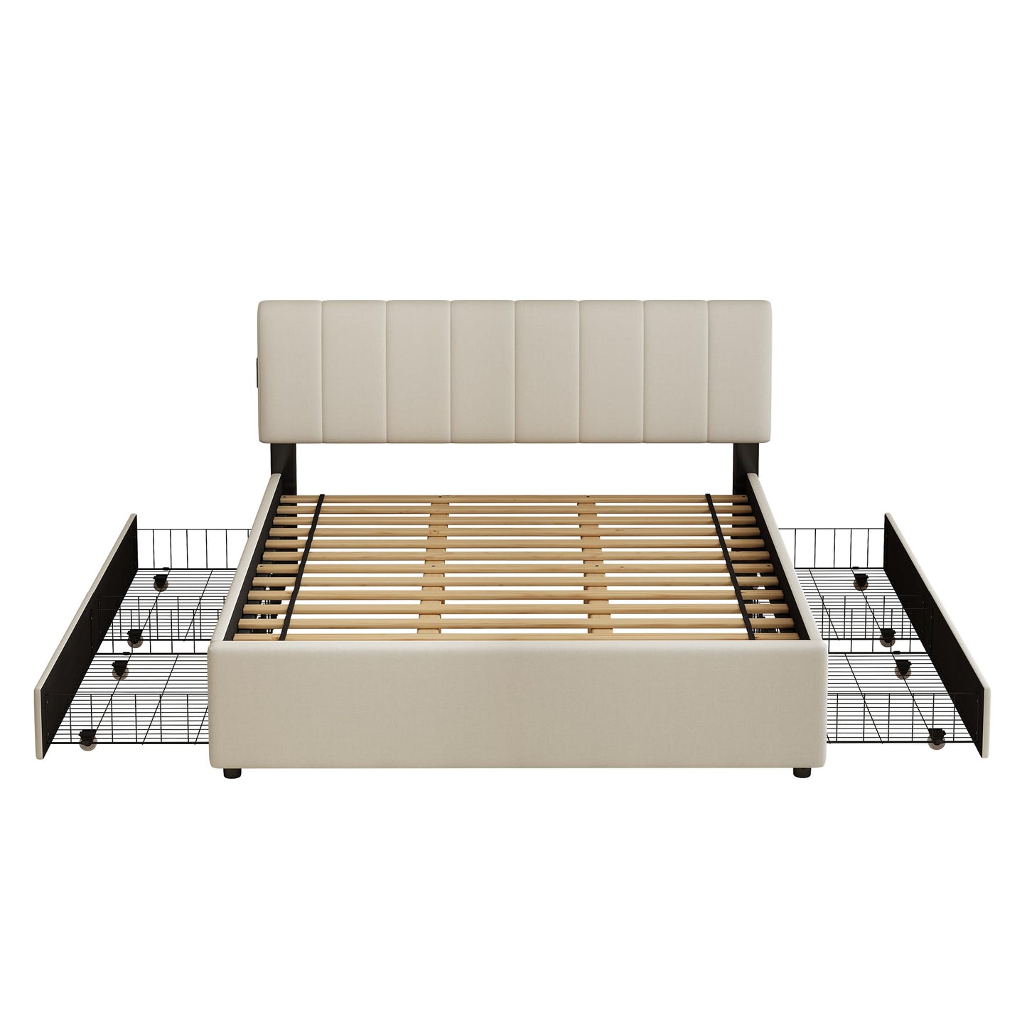 FAVSH King Size Upholstered Platform Bed with 4 Storage Drawers