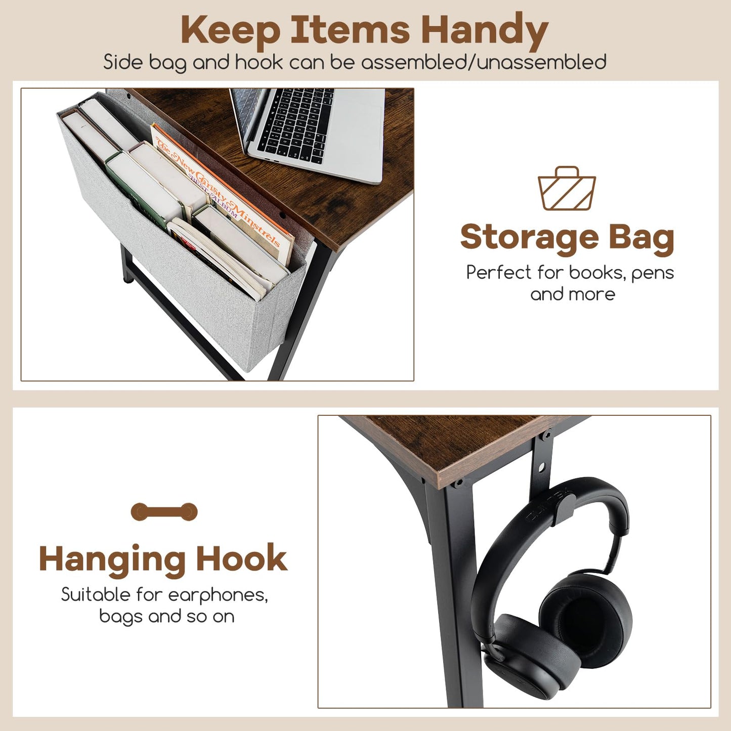 Tangkula 60" Conference Desk Set of 6, Modern Boardroom Desk with Storage Bag, Headphone Hook, Sturdy Metal Frame, Rectangular Seminar Table with Charging Station