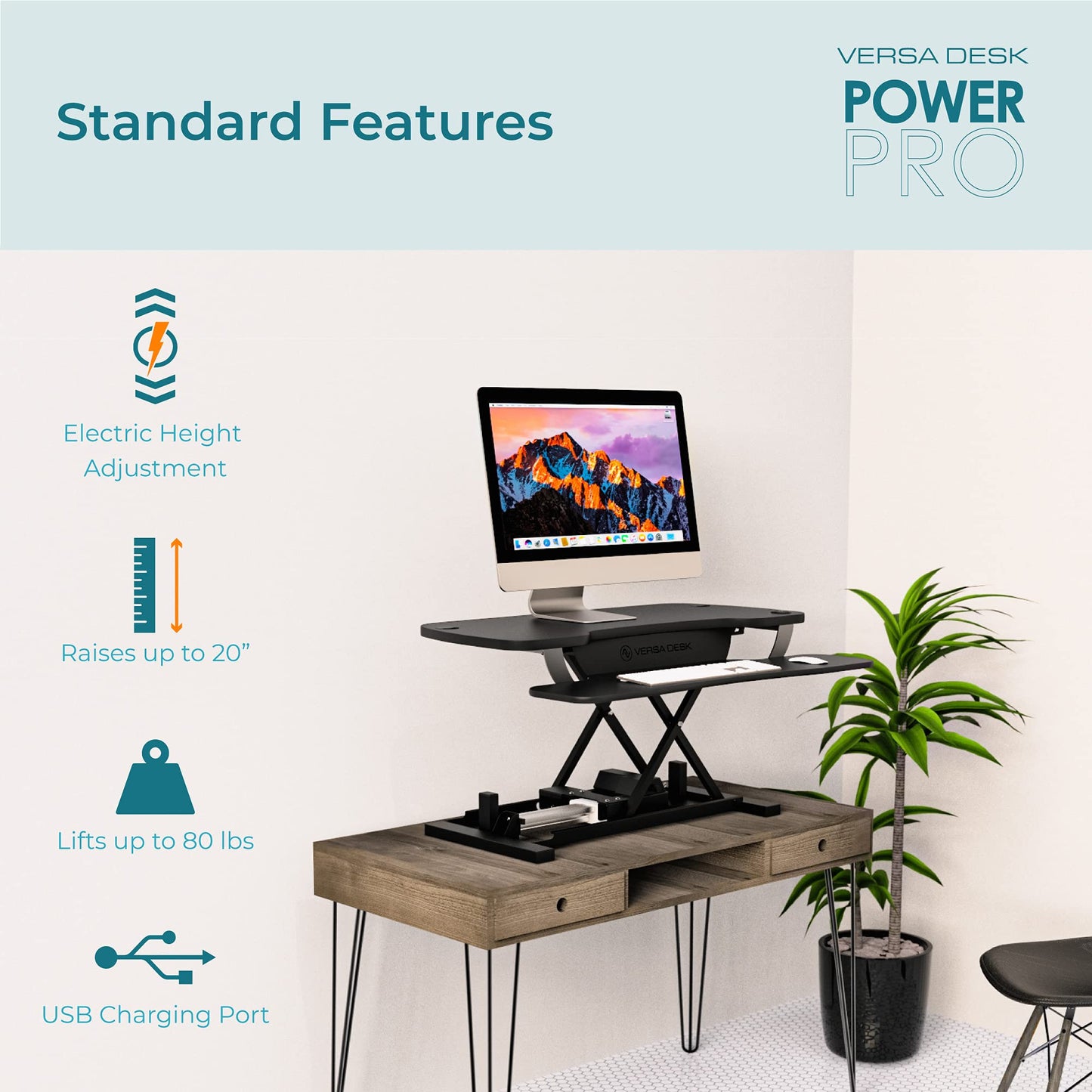 VERSADESK PowerPro 36” x 24” Standing Desk Converter | 36 Inch Electric Height Adjustable Sit to Stand Desk Riser w/Keyboard Tray & USB Hub - Ergonomic Workstation for Home & Office, Maple