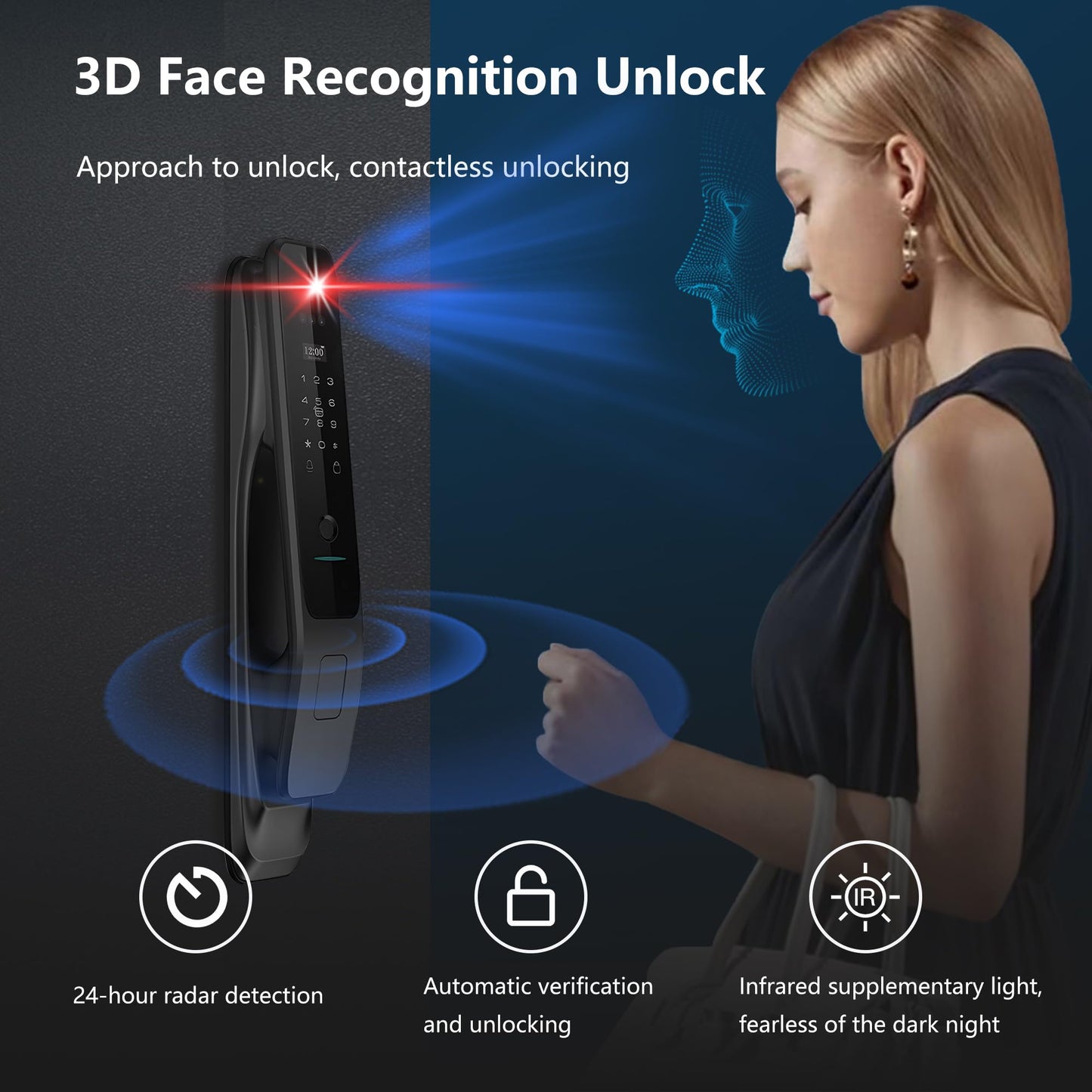 Jacchozhi 3D Face Recognition Smart Lock with Camera - Palm Vein Fingerprint Keypad Door Handle - Video Doorbell, 4" HD Screen - Keyless Entry Mortise Deadbolt for Front Door, Tuya, Waterproof