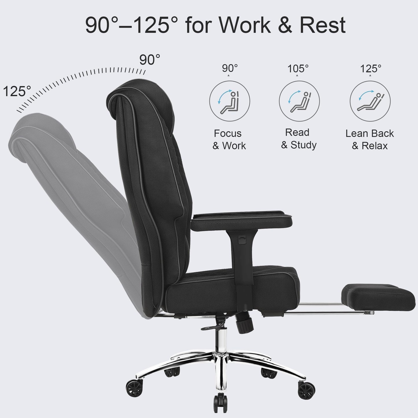 VECELO Big and Tall Office Chair 400lbs, Mesh High Back Computer Chair with Foot Rest, Ergonomic Desk Chair with Lumbar Support and Armrest, Black