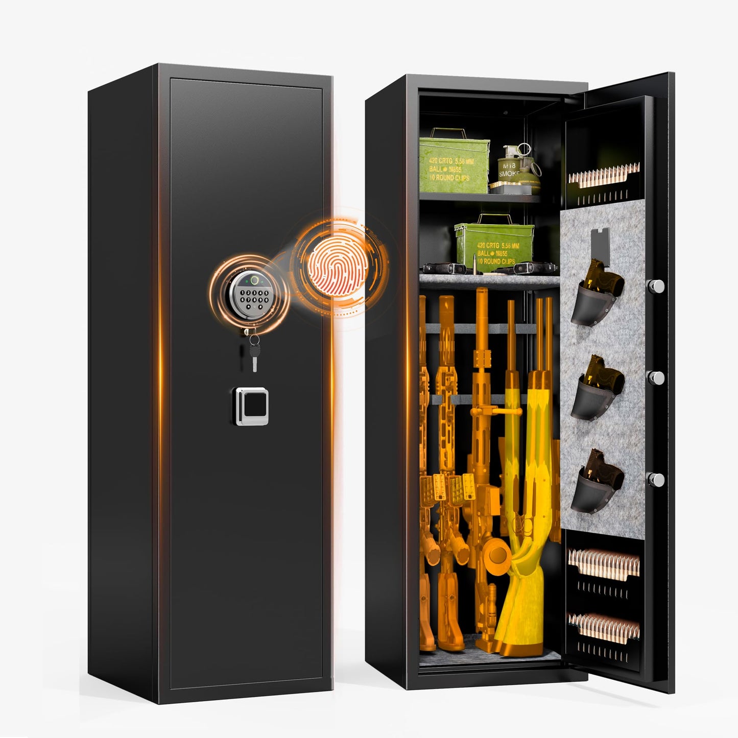 Leariso [No Assembly Required] Gun Safe for Rifles and Pistols, 10-12 Gun Cabinets for Rifles and Shotguns, Fast Biometric Fingerprint Long Gun Locker for Home & Hunting for Enthusiasts 57" High