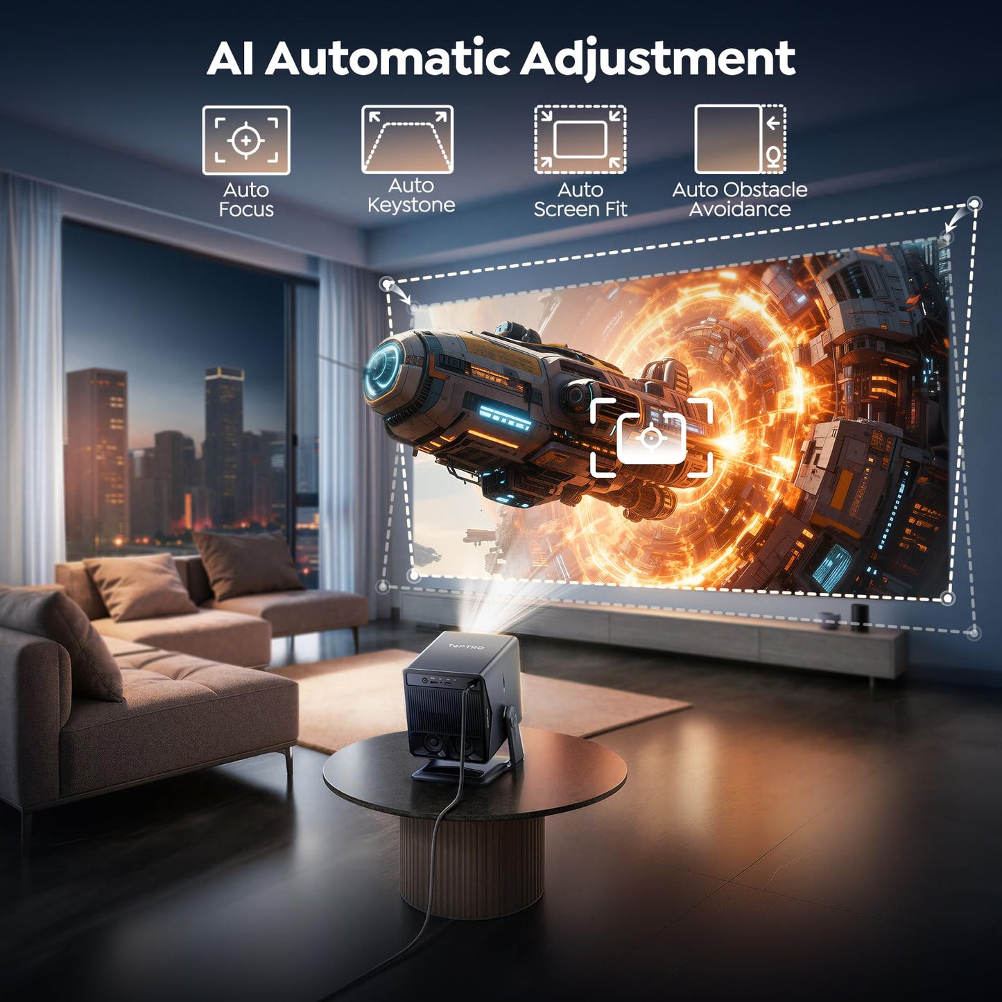 Smart Projector 4K [VIDAA Live TV & 36W Dolby & Voice Control] with WiFi6 and Bluetooth, Short Throw Projector Compatible with Netflix, AI Auto Focus, HDR10, Home Theater Proyector for Outdoor Movies