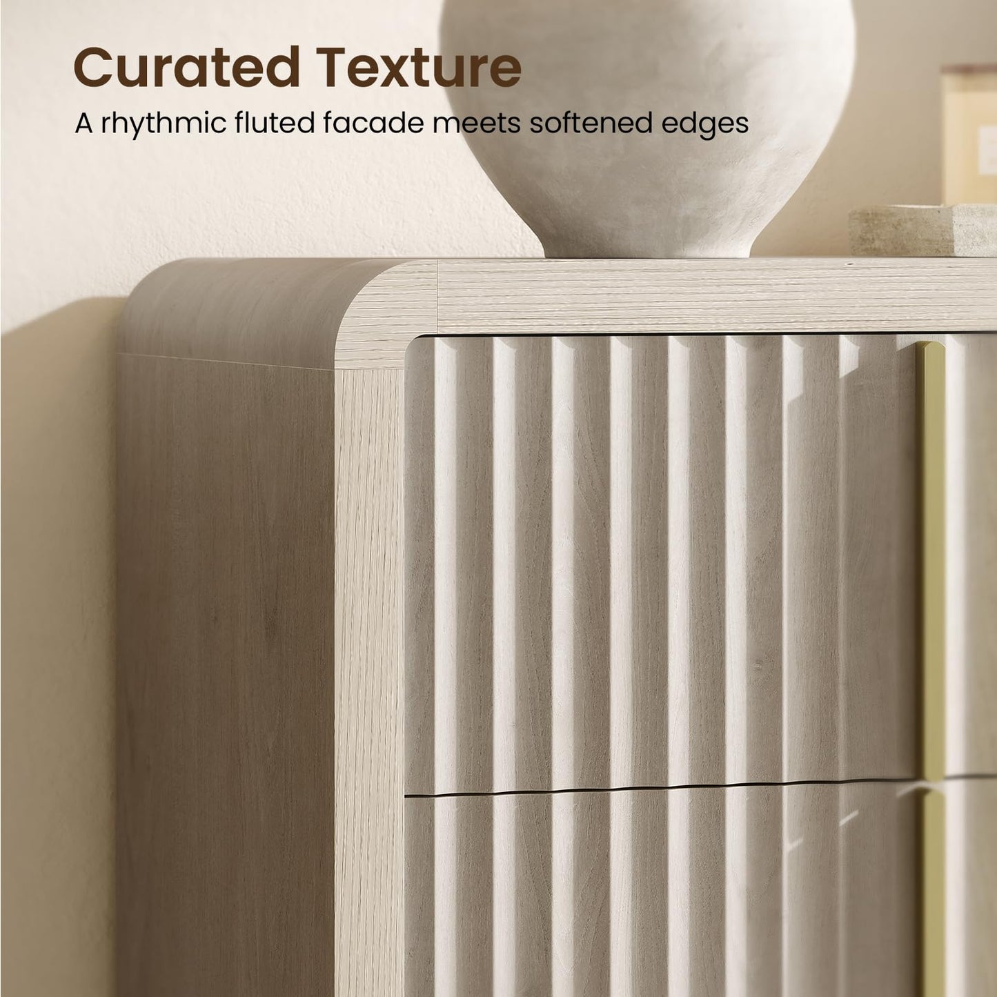 ModernMate Fluted 9 Drawer Dresser for Bedroom, 64.2" Wide White Chest of Drawers, Modern Wood Storage Cabinet with Metal Handles, Anti-Tip Clothes Organizer, White Alder