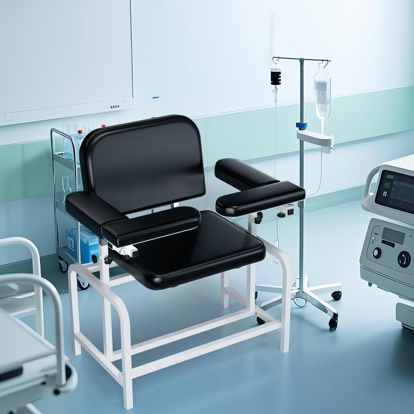 Metateel Blood Drawing Phlebotomy Chair with Adjustable Armrest - Extra Large Comfortable Padded Medical Chairs for Hospital Clinic Lab Medical Facilities (Black)
