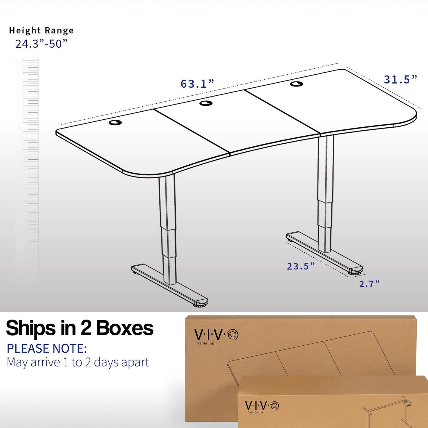 VIVO Electric 63 x 32 in Dual Motor Standing Desk, Memory Height Adjustment, 2B Series, Black Top Black Frame, DESK-KIT-2B1B