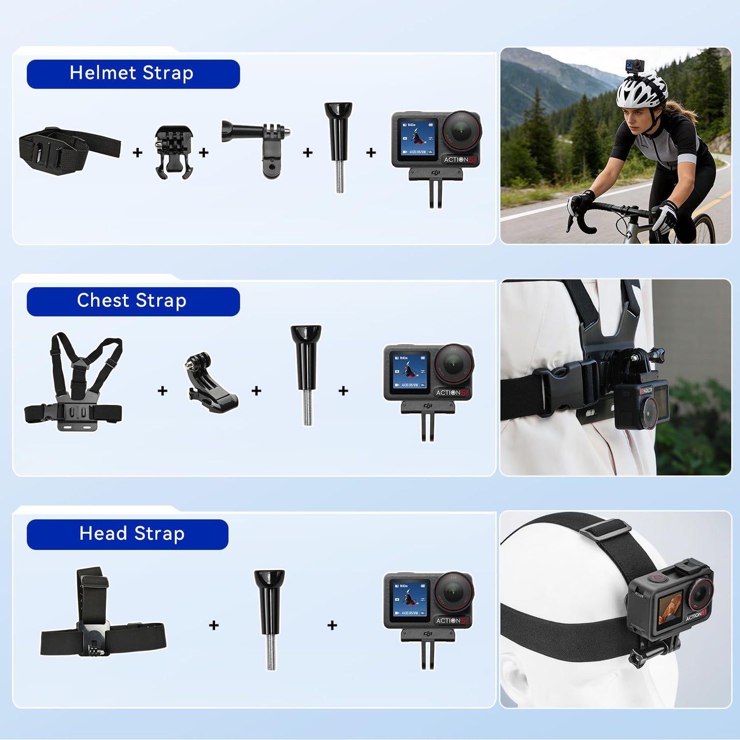 DJI Osmo Action 5 Pro Waterproof Action Camera Bundle, 1/1.3" Sensor, 4K/120fps Video, Subject Tracking, 47GB Built-in Storage, Original Standard Combo + 58 Piece Accessory Kit + Extra 64GB Card