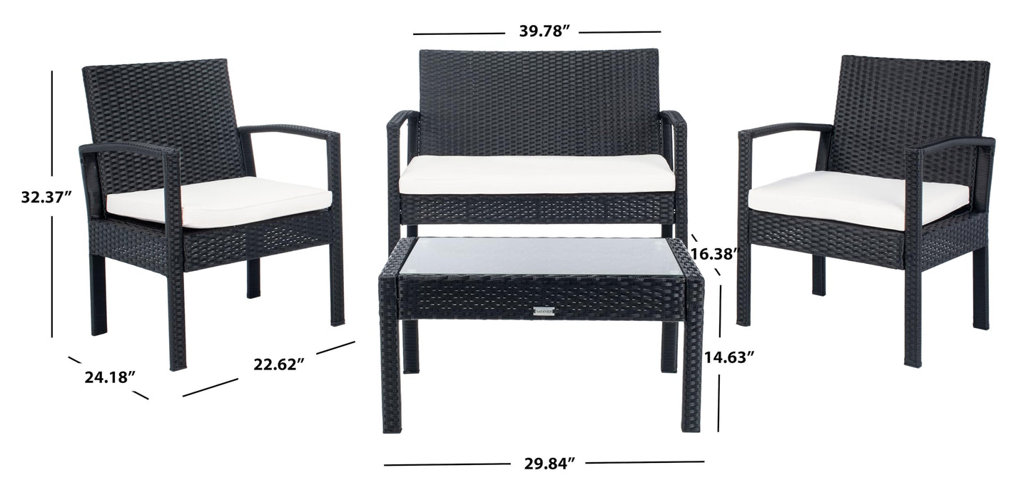 Safavieh PAT7507A Collection Bassey Black and Beige 4-Piece Outdoor Living Patio Set