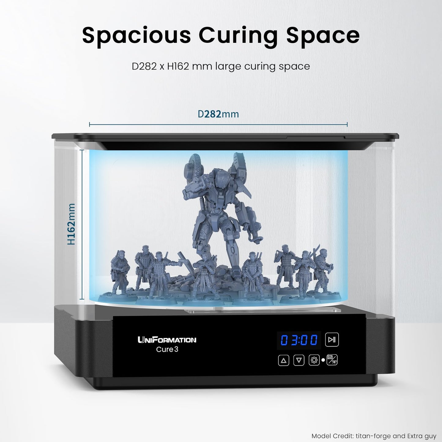UniFormation 10.3-inch Cure3 Curing Machine 405nm UV Resin Curing Station with 360° Turntable D282 x H162 mm Curing Box Compatible with Resin 3D Printers for 3D Printed Models
