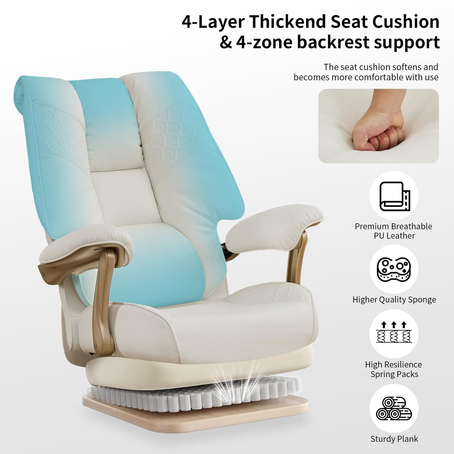 EXCEBET Big and Tall Executive Office Chair with Footrest, 400LBS Capacity Ergonomic High-Back Desk Office Chair with Lumbar Support, Padded Armrests & Thick Cushion, White PU Leather Chairs