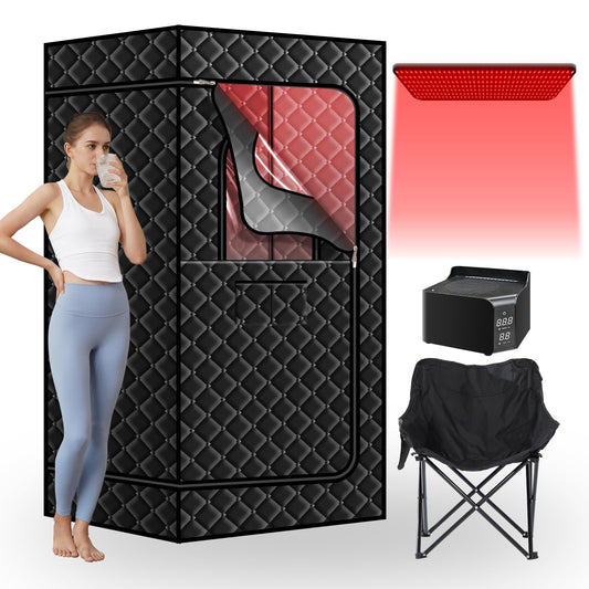 amocane Portable Dry Wind Sauna with 660nm red Light Lamp, Personal Hot Air Sauna Spa for Home, Full Body Infrared Black Saunas Tent with Large Chair, 99 Mins time, 165℉