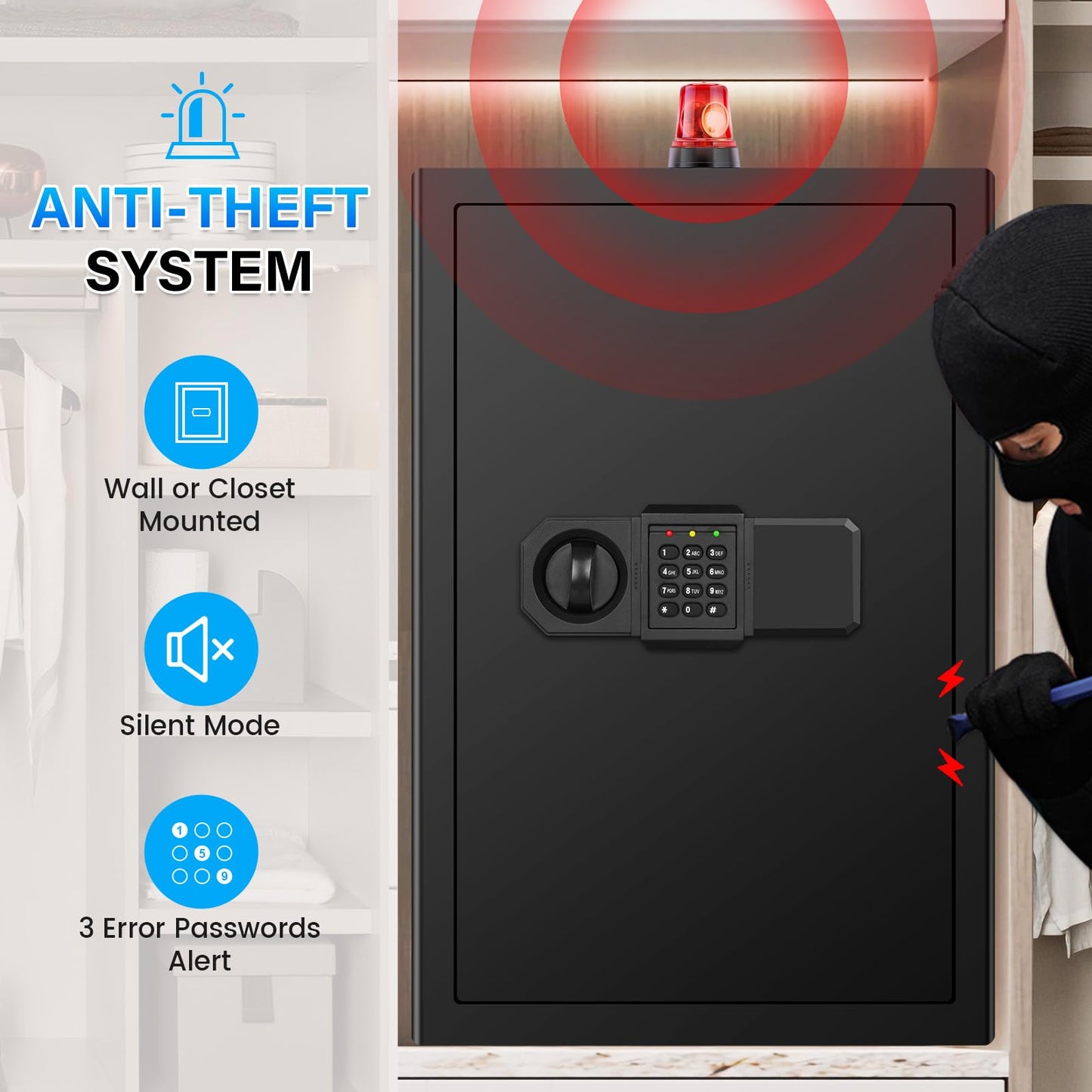 [25.6'' Tall] Large Home Safe, Digital Safe Box with Alarm System, Electronic Keypad and Emergency Keys, Security Cabinet Safes for Home Document Ammo Medicine