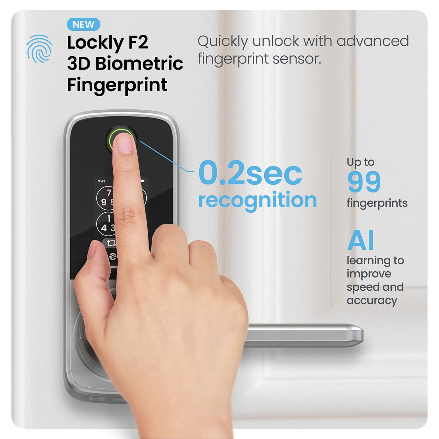 Lockly Secure Pro Smart Lock with Handle - Biometric Fingerprint & Patented Anti-Peep PIN Genie Keypad, Built-in Wi-Fi Keyless Entry Door Lock, App Remote Control, Works with Alexa & Google Assistant