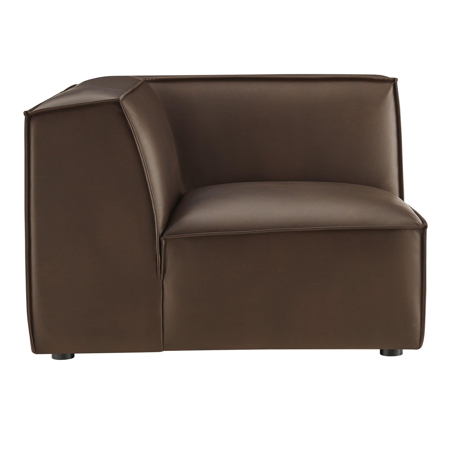 Modway Restore Faux Leather Modular Corner Chair in Espresso - Living Room Vegan Leather Upholstered Single-Arm Accent Armchair for Sectional Sofa with Coil Seat Support and French Piping