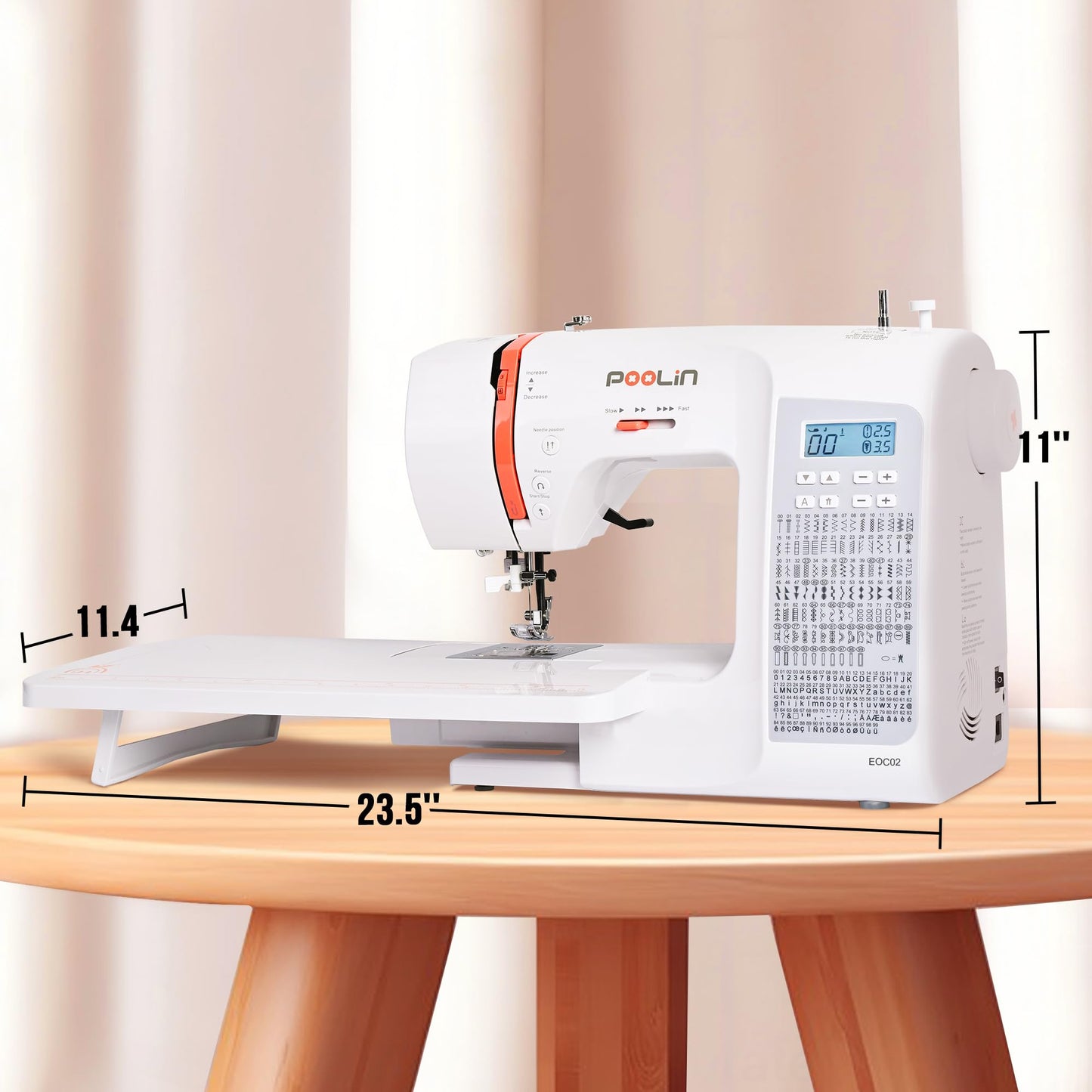 PooLin EOC02 Computerized Sewing Machine,Easy Home Sewing Machine with 200 Stitches,7 Feet,LCD Screen,Wide Table,Friendly Sewing Machines for Beginners,Gifts for Mother Wife,Automatic Needle Threader
