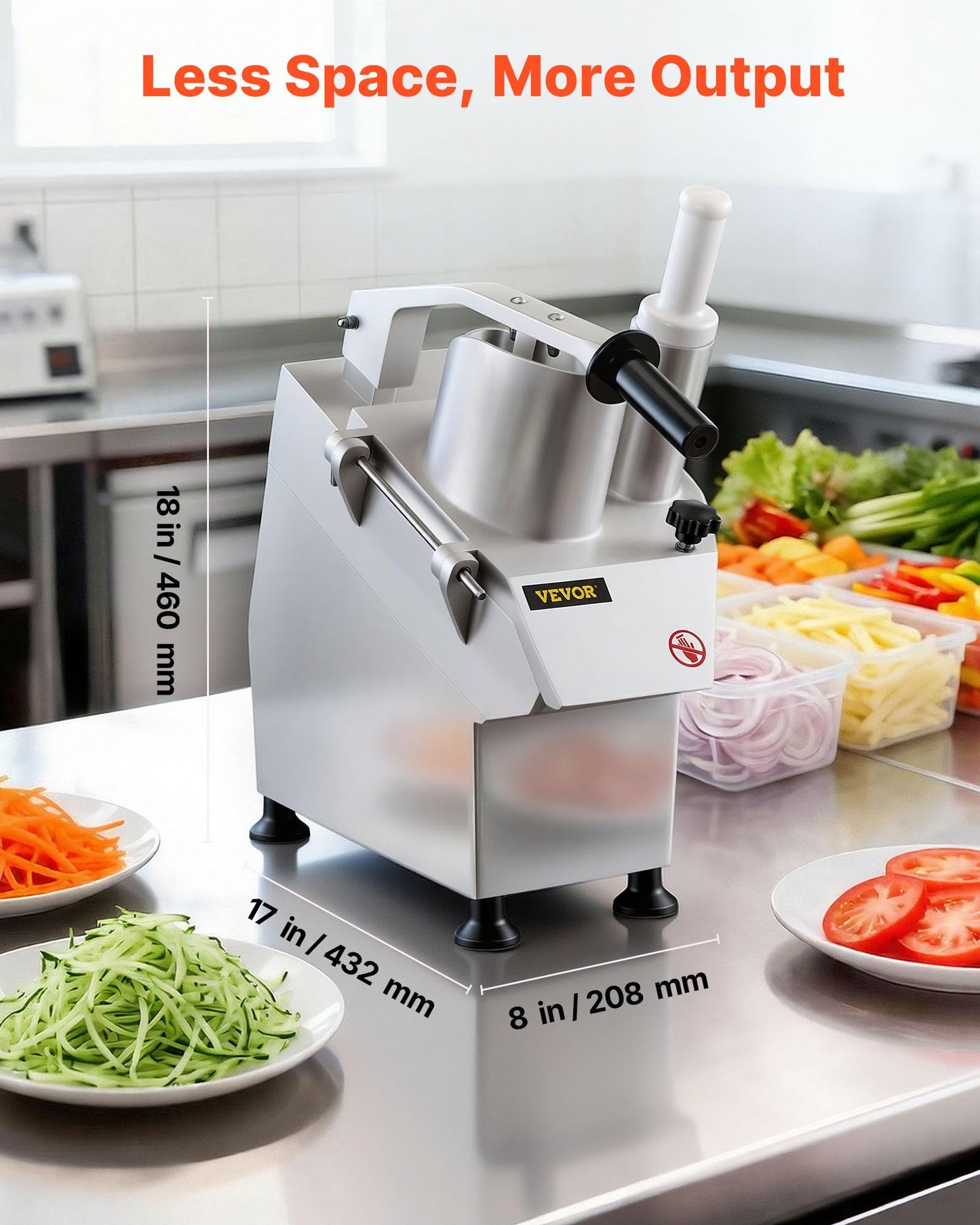 VEVOR Commercial Food Processor 2 Feeding Holes, 550W Electric Vegetable Slicer 1600 RPM, Stainless Steel Vegetable Processor Detachable 6-blades, 3mm/4mm/7mm Shred, 2mm/4mm Slice