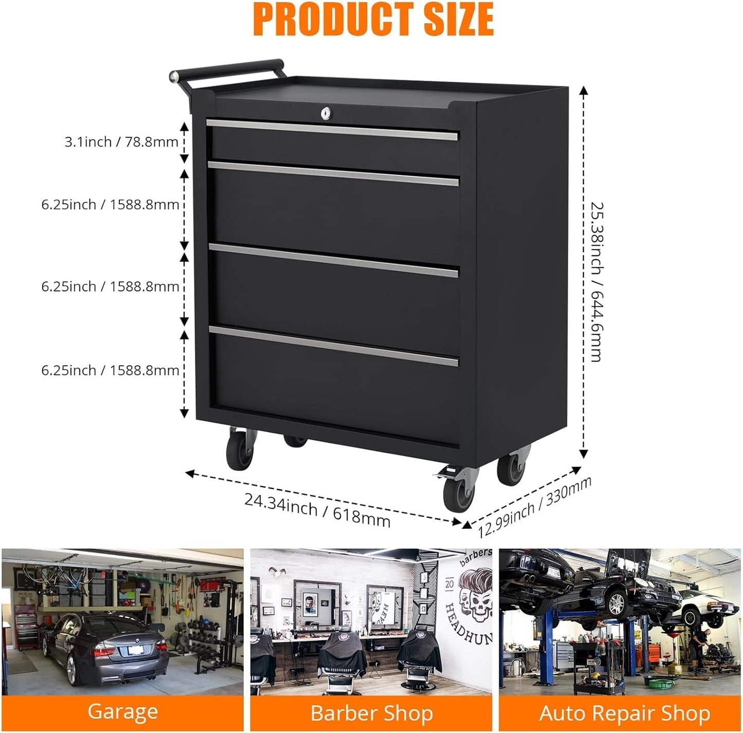 MOVECOM 4-Drawer Tool Chest Cabinet with Wheels,Rolling Metal Tool Cart with Sliding Drawers and Protective Liner for Garage,Workshop