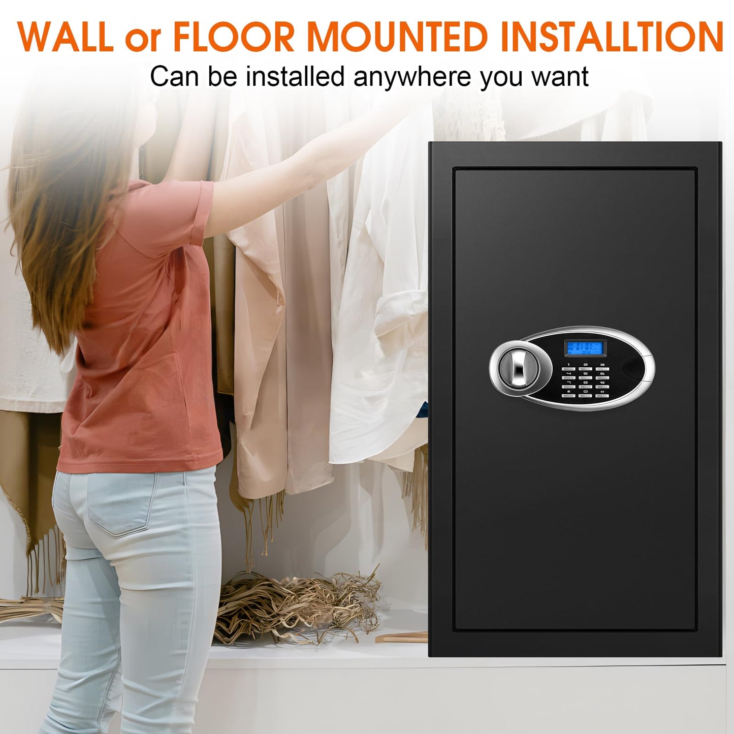 6.2 Cuft Large Fireproof Safe for Home Documents, Digital Security Personal Safety Box with Programmable Keypad, Spare Keys and 3 Removable Shelf, Anti-Theft Fire Safe Box for Money Firearm Medicine