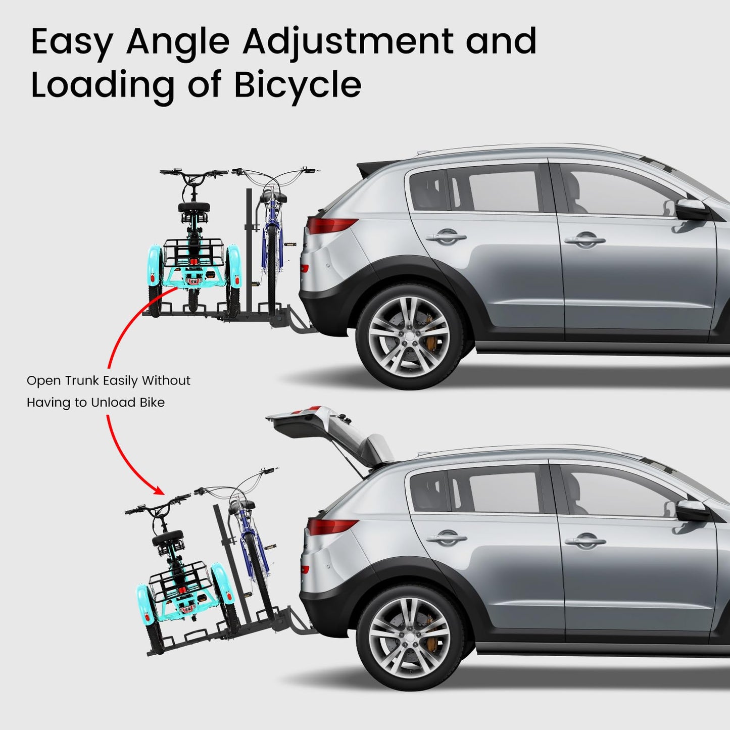 ABORON Heavy Duty Trike Hitch Rack for SUV Truck Van RV, Foldable Fat Tire Adult Tricycle Bike Carrier, 270 lbs Capacity Platform Tow Bar Rack for 2 Inch Receiver