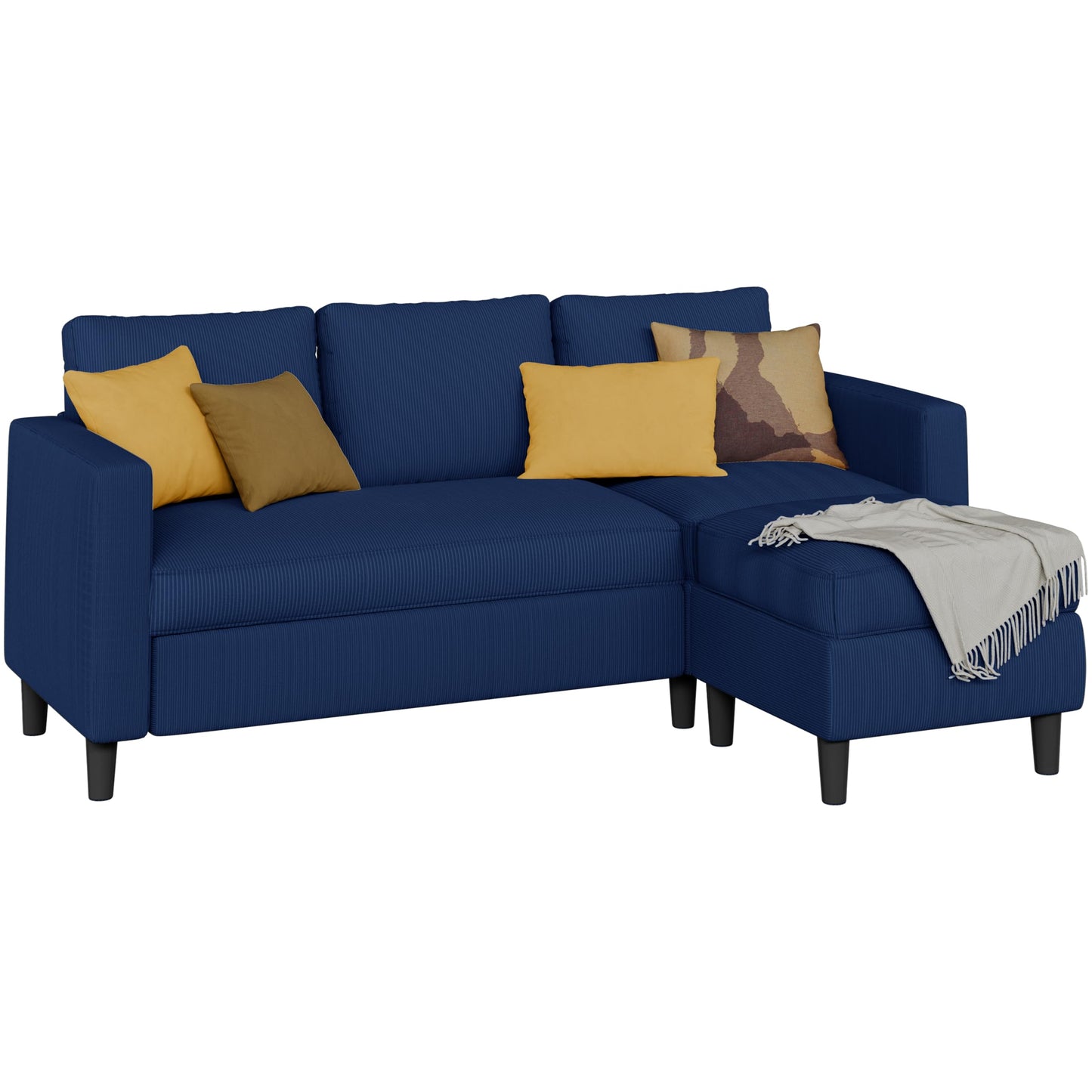 Shintenchi L Shaped Sectional Sofa Couch,Convertible Modular Sofas with Movable Ottoman,3-Seat Upholstered Corduroy Couch,Small Couches for Living Room,Apartment,Office(Blue)