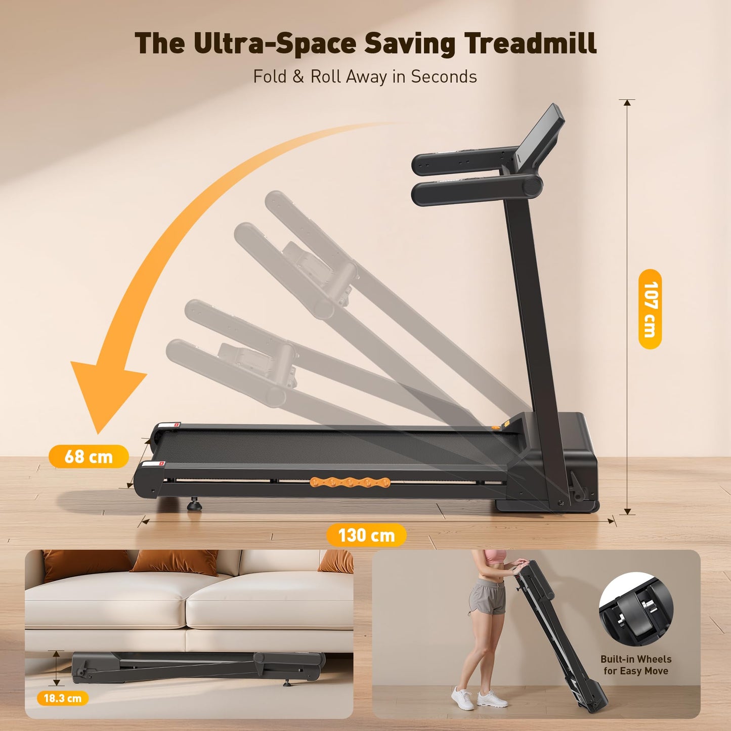 JAGJOG Treadmill for Home with 15% Auto Incline, 3.5HP Quiet Foldable Treadmill, 12 HIIT Programs, 14.96" Wide LED Touchscreen, Smart App & Heart Rate, 300 LBS Capacity, Fully Assembly（Black