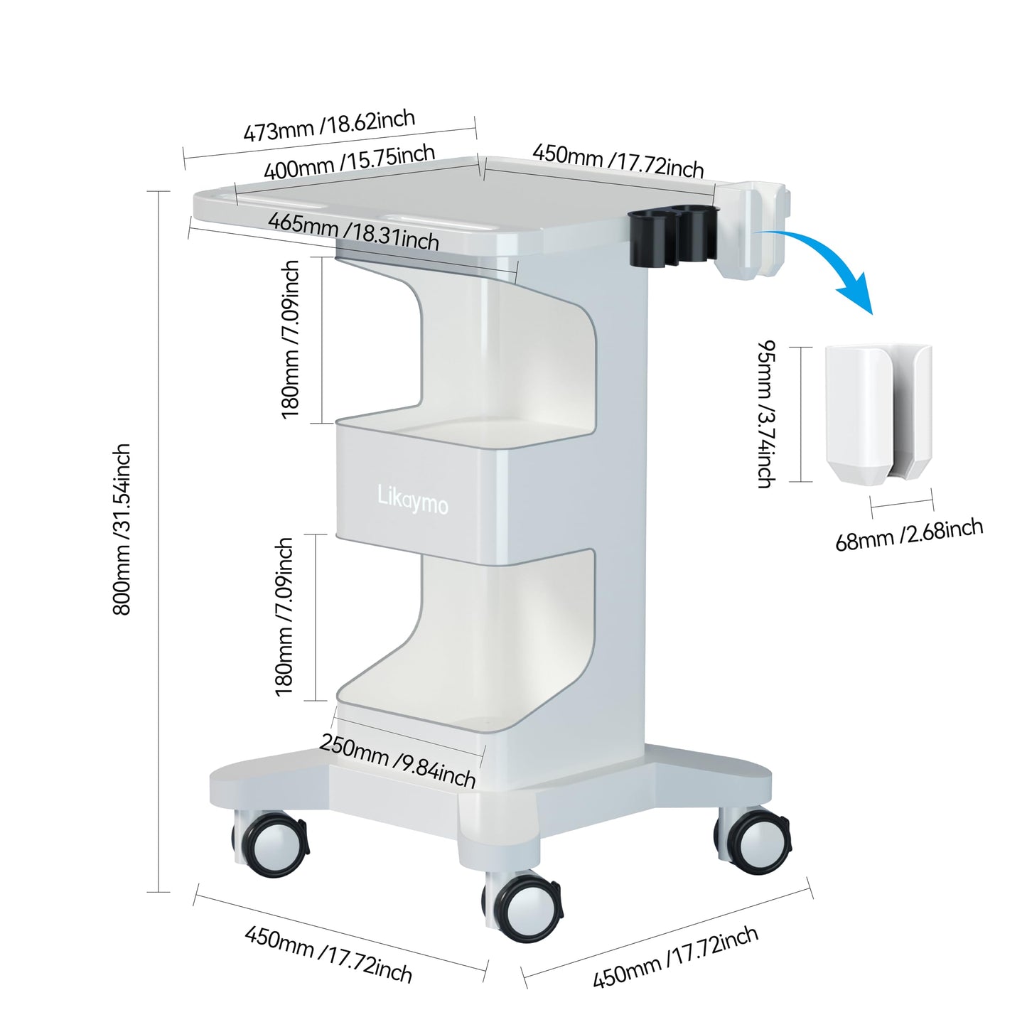 Likaymo Medical Trolley Cart for Laptop Dental, Large Storage & Lockable Wheels, Universal Holder for Intraoral Scanner, 30kg Capacity for Dental Clinic,Hospital