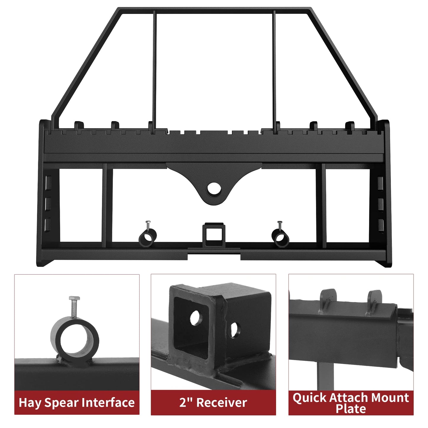 YITAMOTOR 4000lbs Pallet Fork Frame Attachment, 45" Skid Steer Pallet Fork Frame with 2" Hitch Receiver & Spear Sleeves for Loaders Tractors Quick Attach Mount