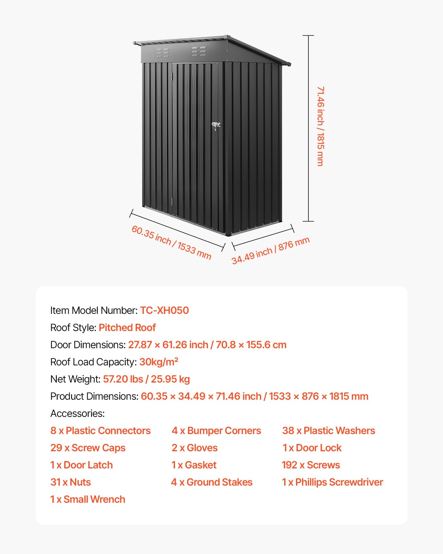 VEVOR 5 x 3 FT Metal Garden Shed, Storage Building with Lockable Door & 2 Louver Vents, Sloped Roof Metal Outdoor Storage Shed, Tool Sheds Outdoor Storage for Backyard, Garden, Patio, Bike, Gray