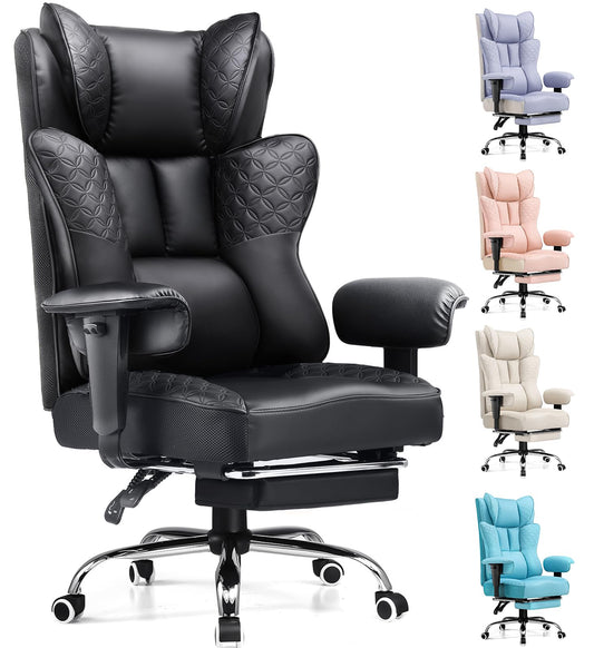 GTPLAYER Big and Tall Office Chair Wide Ergonomic Gaming Chair with Deluxe Embossing Designed Leather with Foot Rest,150°Reclining Adjustable Soft Armrests Pocket Spring Back Support and Pillow