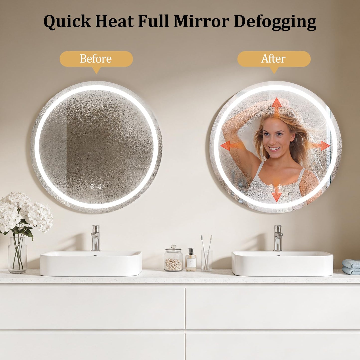WallBeyond 24 in Round LED Medicine Cabinet with Mirror, Black Bathroom Cabinet with Storage, 3 Color Stepless Dimmable Lights, Anti-Fog, Memory Function, Hardwired, Surface Mount