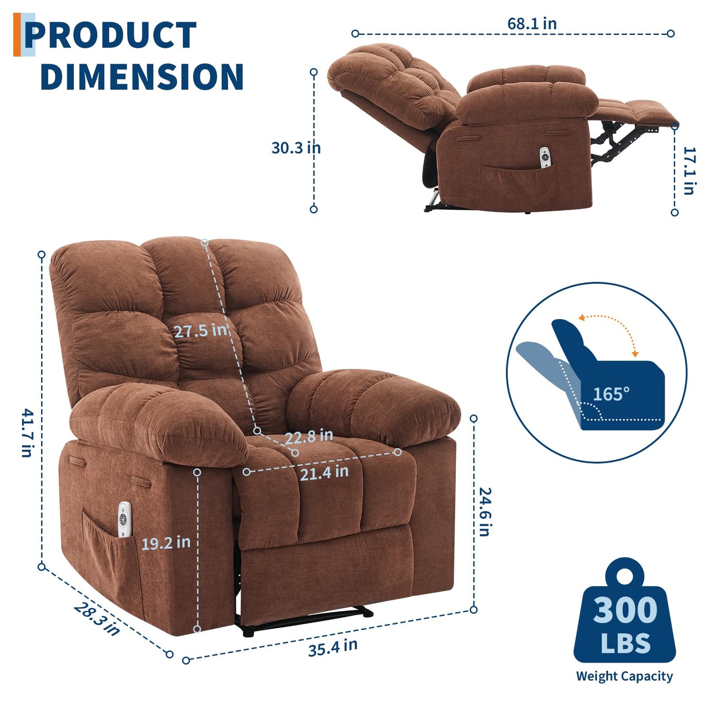 21.4'' Wide Recliner Chair,Massage & Heat Recliner Chair for Adults,Home Theater Seating with Lumbar Support,Ergonomic Breathable Fabric Nursery Rocking Chairs for Living Room