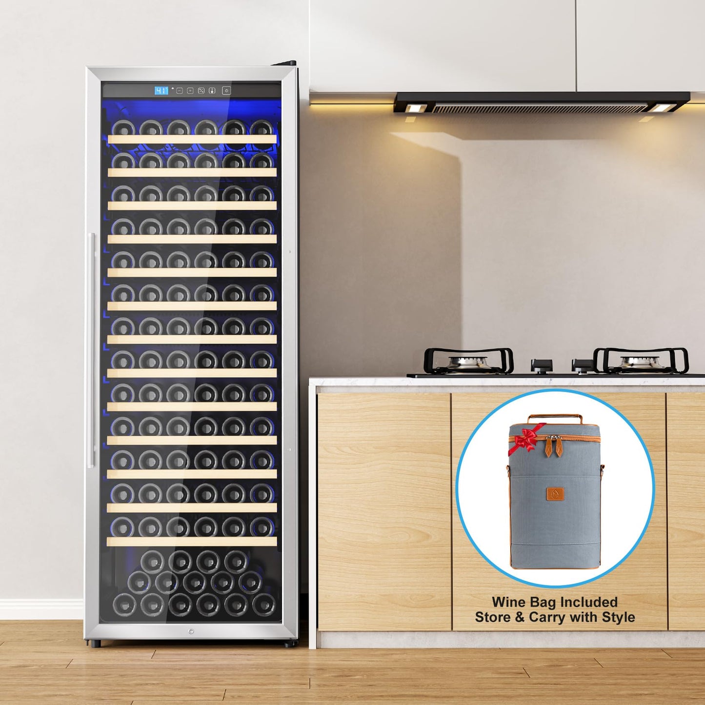 Vushine 158 Bottle Wine Fridge, 24 Inch Wine Cooler Refrigerator Freestanding with Professional Temperature Control System, Suitable for Mixed Bottle Sizes, Low Noise Operation (14.4cu.ft)