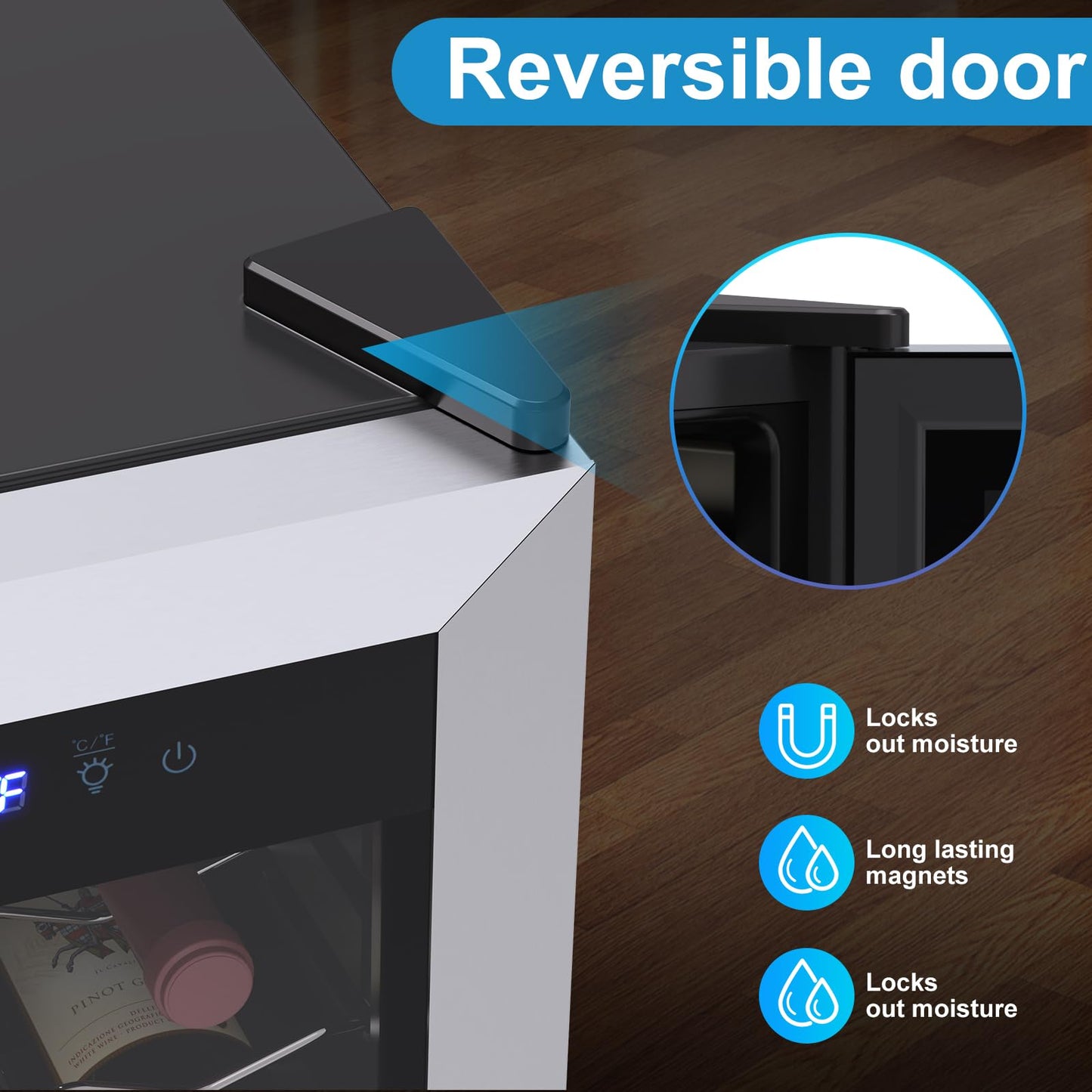 Tecnolove 18 Bottle Wine Cooler, 38-65°F Digital Temperature Control, 1.7 Cu.Ft Compact Wine Fridge, Freestanding Stainless Steel Glass Door with LED Light, Quiet Compressor for Red White Wine