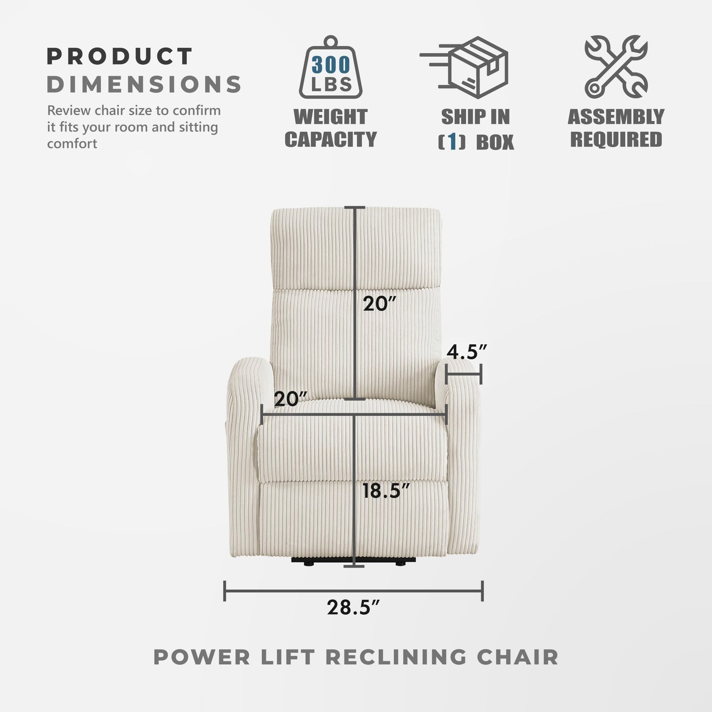 Lexicon Power Lift Recliner Chair for Elderly with Remote Control, Gentle Lift Motion, Side Pocket Armrest, Corduroy Upholstered Electric Recliner for Living Room/Bedroom, Easy Assembly, Beige
