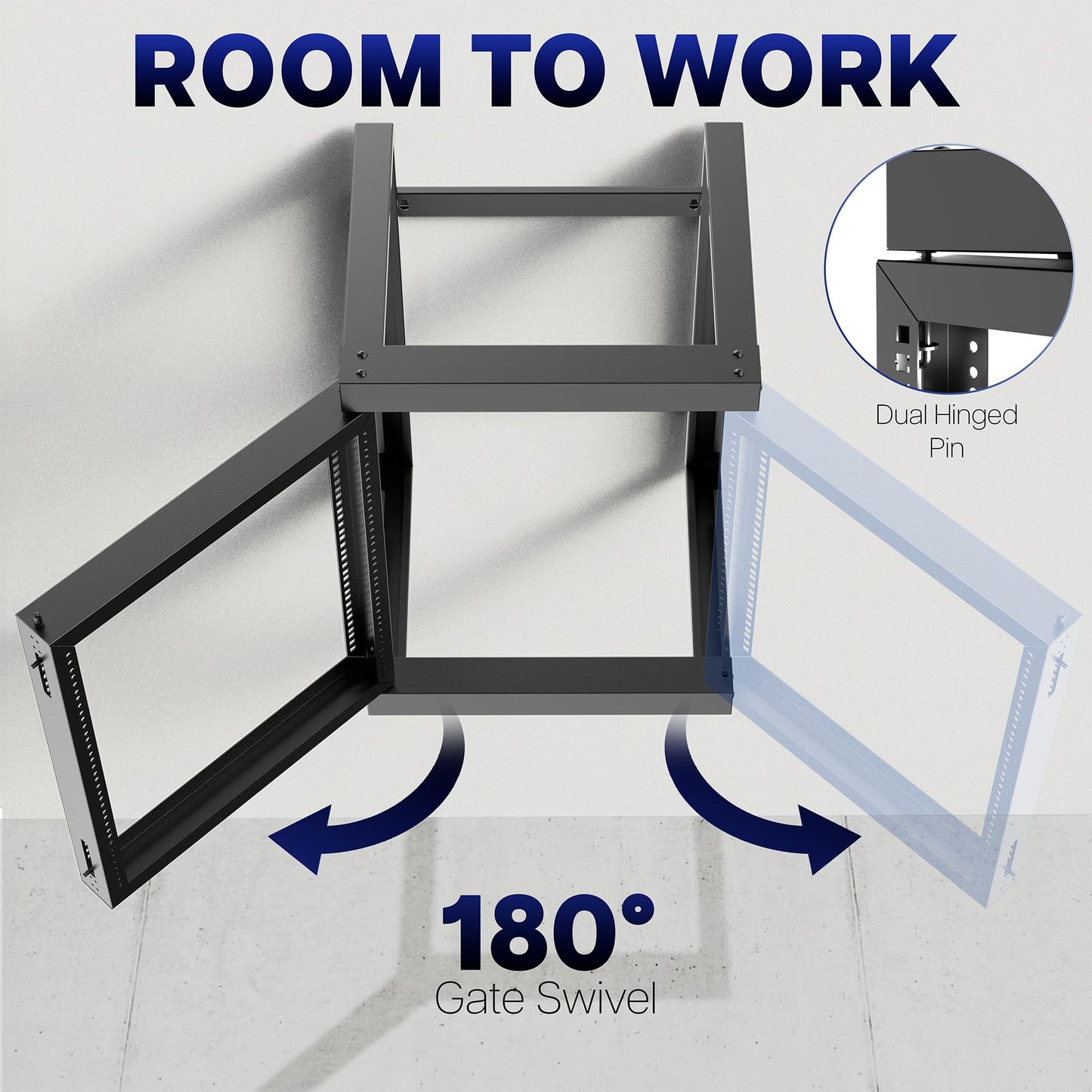 VIVO 12U Wall Mounted Open Frame Server Rack Cabinet for 19 inch IT Network Equipment and AV Devices, 180 Degree Swing Gate, 18.5 in Deep, Black, MOUNT-SC12U