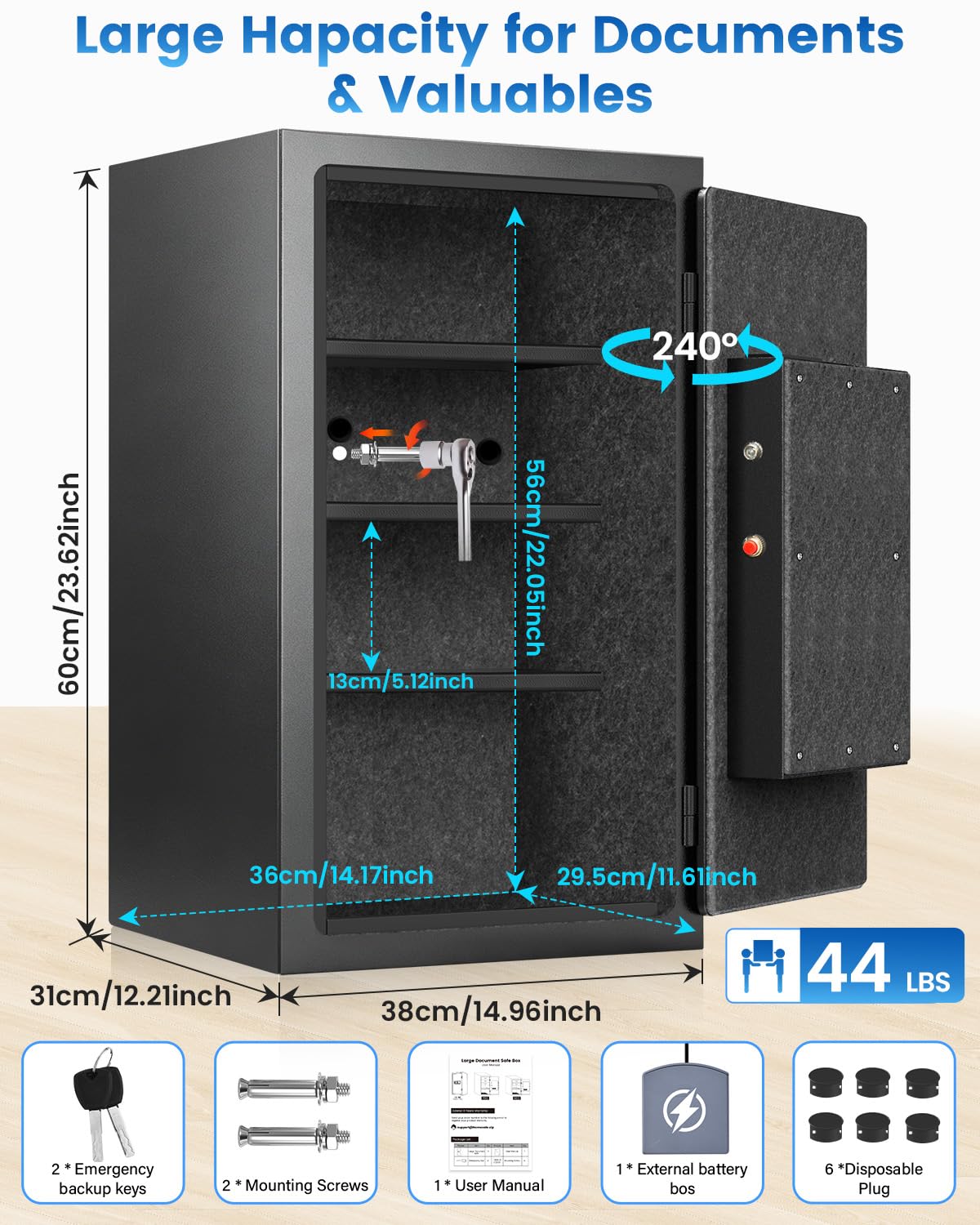 [𝟐𝟎𝟐𝟔] 𝟑𝟓𝐌𝐢𝐧 𝟏𝟕𝟎𝟎°𝐅 Fire Proof Safe for Home Documents, 4.5 Cuft Fireproof Safe for Home, Home Safes With Removable Shelf, 𝟒𝟒𝐋𝐛𝐬 Heavy Duty Safes with Anti-theft for Home, Office
