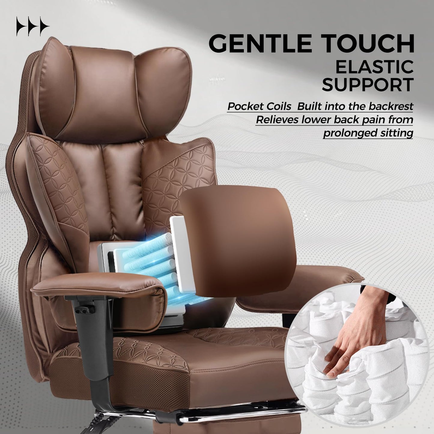 COMHOMA Big and Tall Office Chair Heavy Duty Wide Ergonomic Gaming Chair with Deluxe Embossing Designed Leather with Foot Rest,150°Reclining Adjustable Armrests Pocket Spring Back Support and Pillow