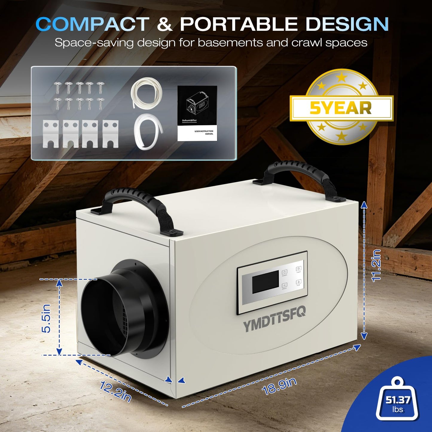 155 pint crawl space dehumidifier is suitable for basements, shopping malls, homes and industrial water damage restoration projects, App Operation with a maximum coverage area of 7,000 square feet
