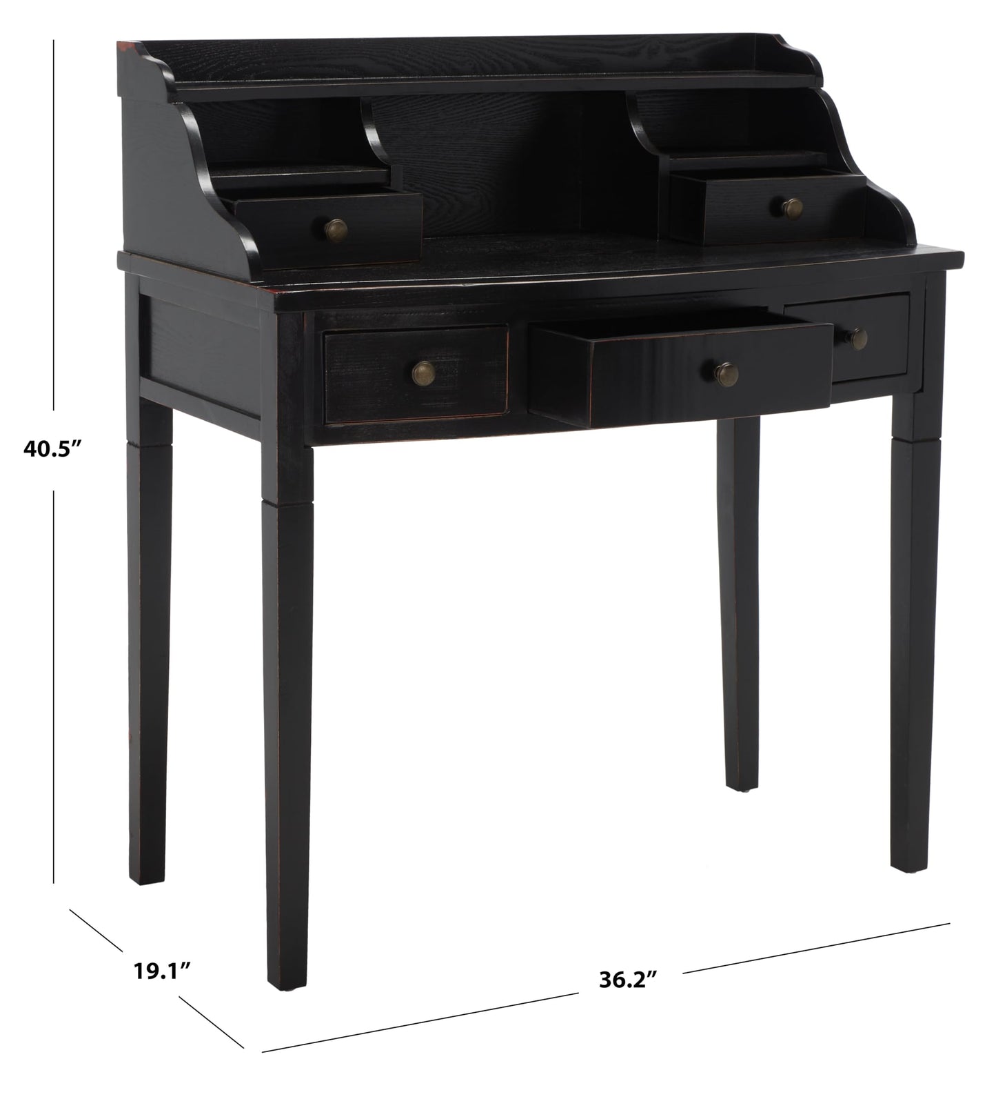 SAFAVIEH Furniture - Landon 5-Drawer Writing Desk - Black - Solid Wood - Classic Hutch Design - Ideal for Home Office, Living Room, Den, 36.2"W x 19.1"D x 40.5"H (AMH6516B)