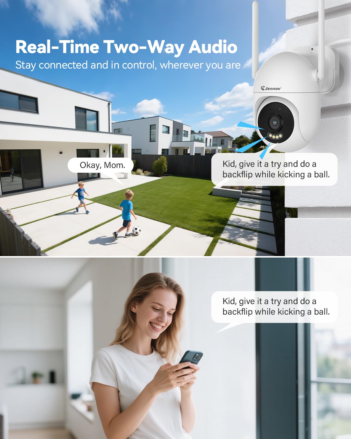 Jennov 5MP Wireless Security Camera System with Monitor, 4 Outlet-Powered WiFi Cameras, 10CH NVR with 500GB HDD, Night Vision, Motion Detection, IP66, No Subscription, Indoor Outdoor