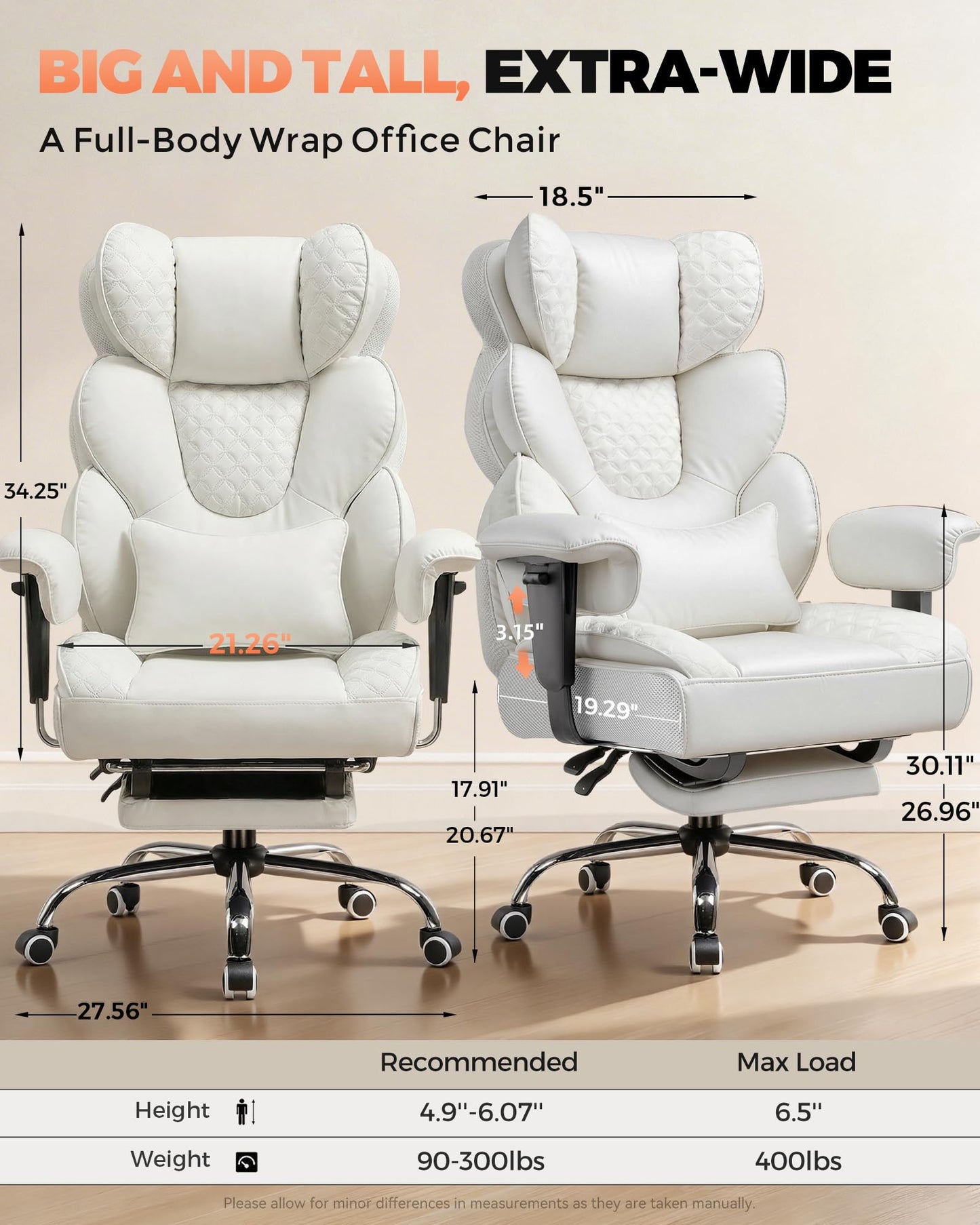 COMHOMA Big and Tall Office Chair with Upgrade Footrest, Heavy Duty Gaming Chair High Back Executive Chair with Spring Lumbar Support for Lower Back Pain Relief, 150°Reclining Adjustable Armrests