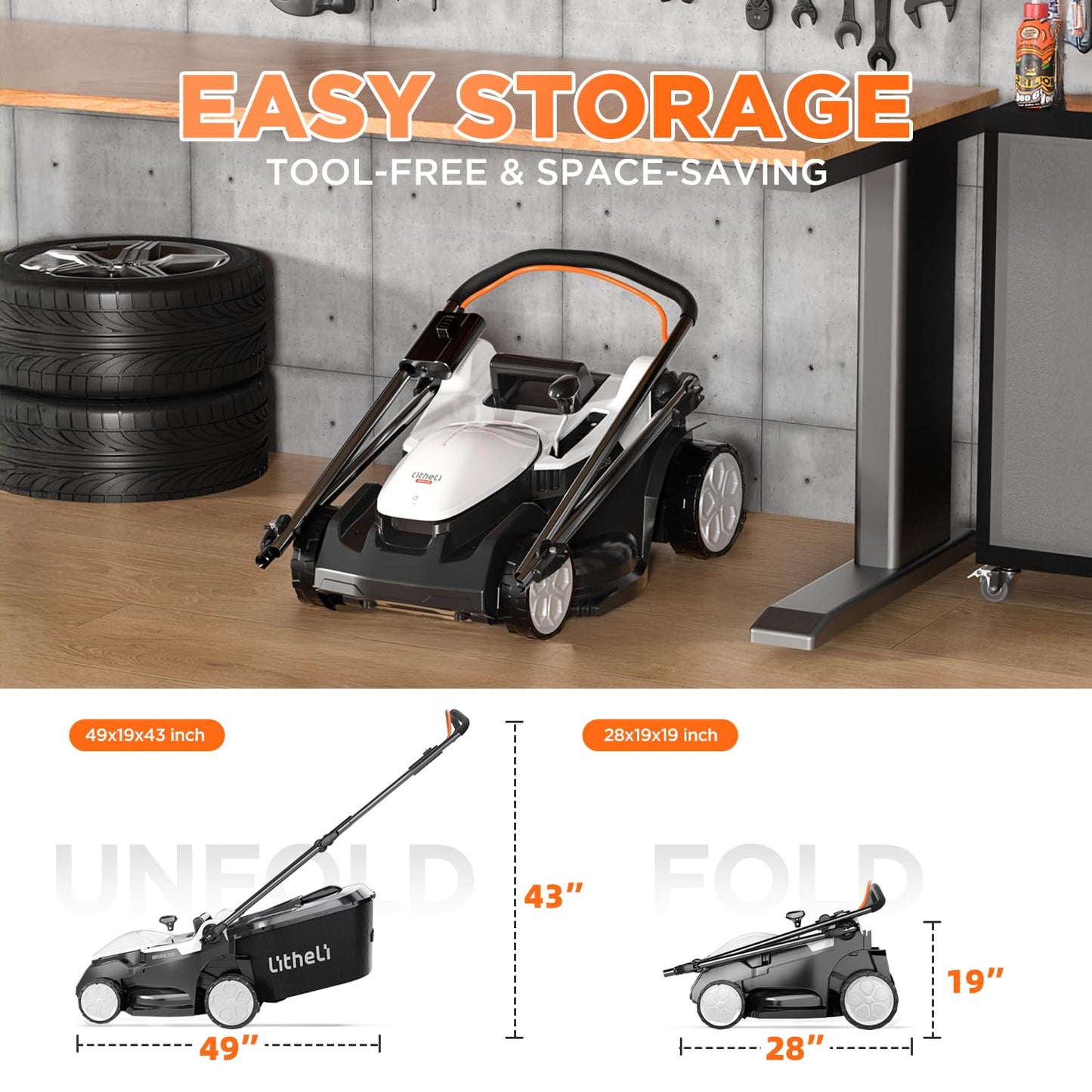 Litheli 40V (2 x 20V) 16" Electric Lawn Mower Cordless, Brushless Lawnmower with 6-Height Adjust, Portable & Lightweight Push Battery Powered Lawn Mower (2 * 4.0AH Batteries Included)