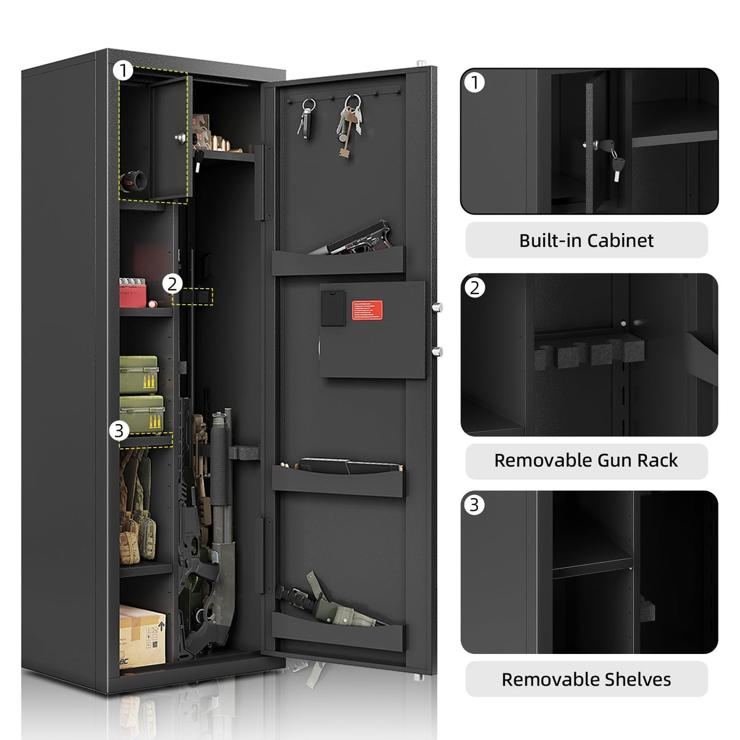 KAER 8-12 Gun safes,Rifle Safe,Gun Safes for Home Rifle and Pistols, Long Gun Safe for Rifle Shotgun for Home,Quick Access Rifle Safes,Adjustable Shelves